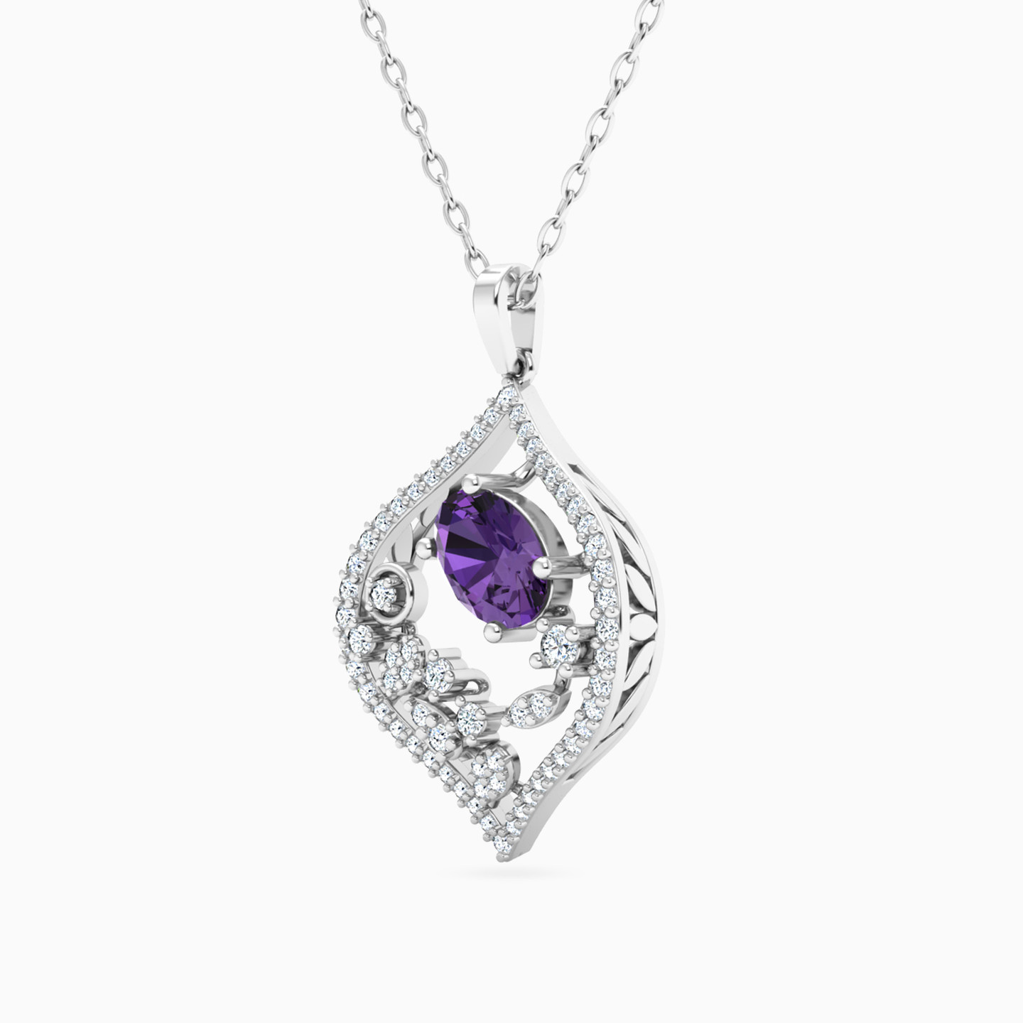 Marquise Diamond & Purple Stone Necklace in 18K Gold - 4 Marquise Diamond & Purple Stone Necklace in 18K Gold - 4