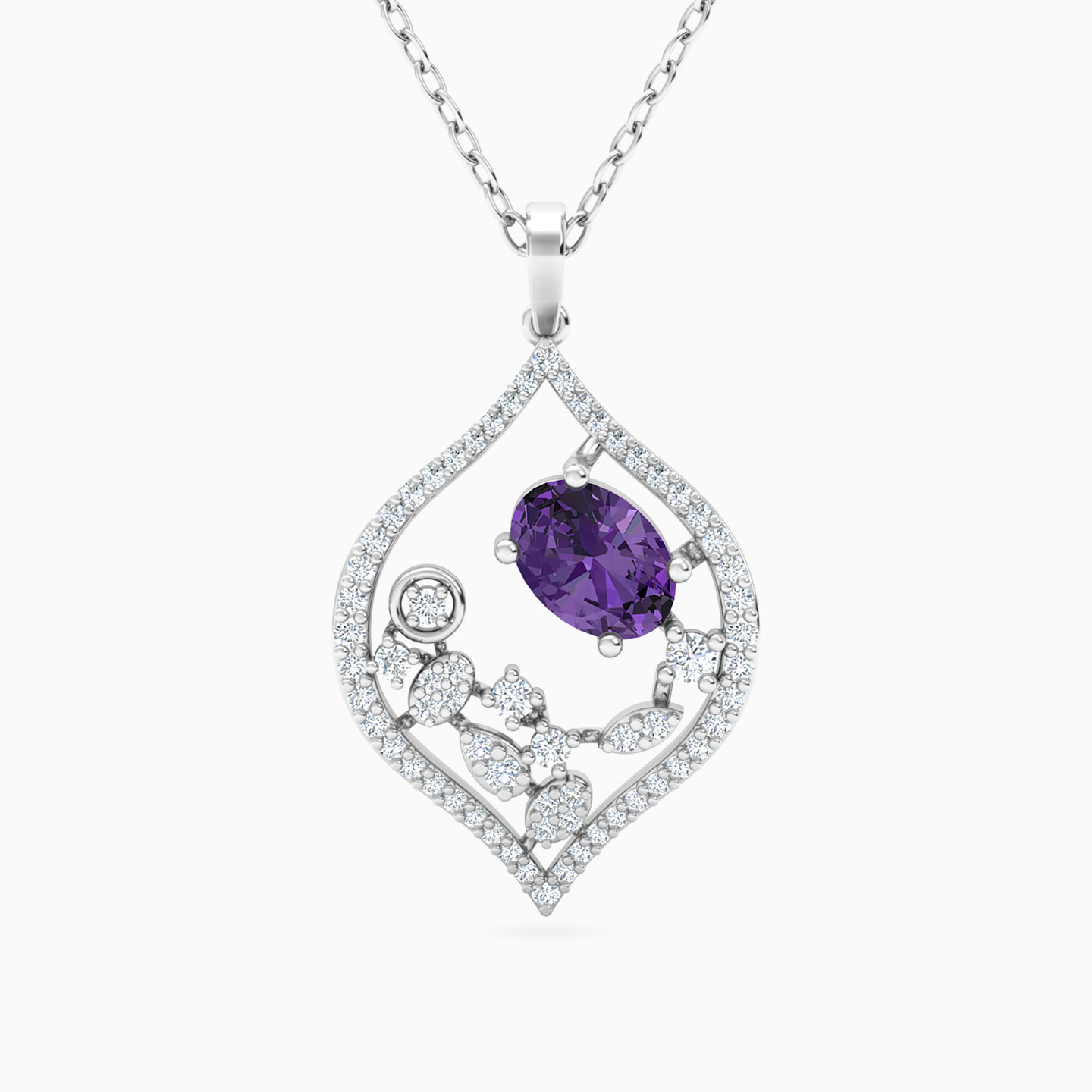 Marquise Diamond & Purple Stone Necklace in 18K Gold - 3 Marquise Diamond & Purple Stone Necklace in 18K Gold - 3