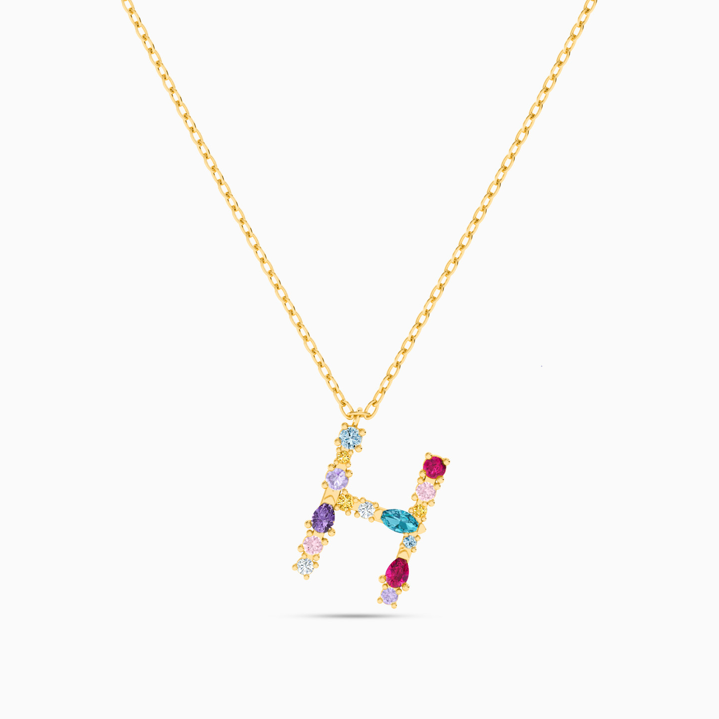 18K Gold Colored Stones Pendant Necklace