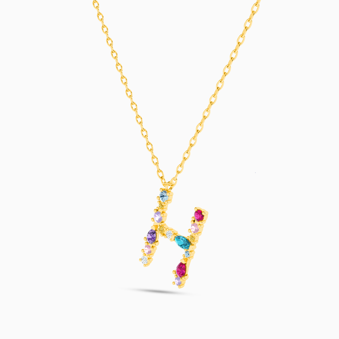 18K Gold Colored Stones Pendant Necklace - 2