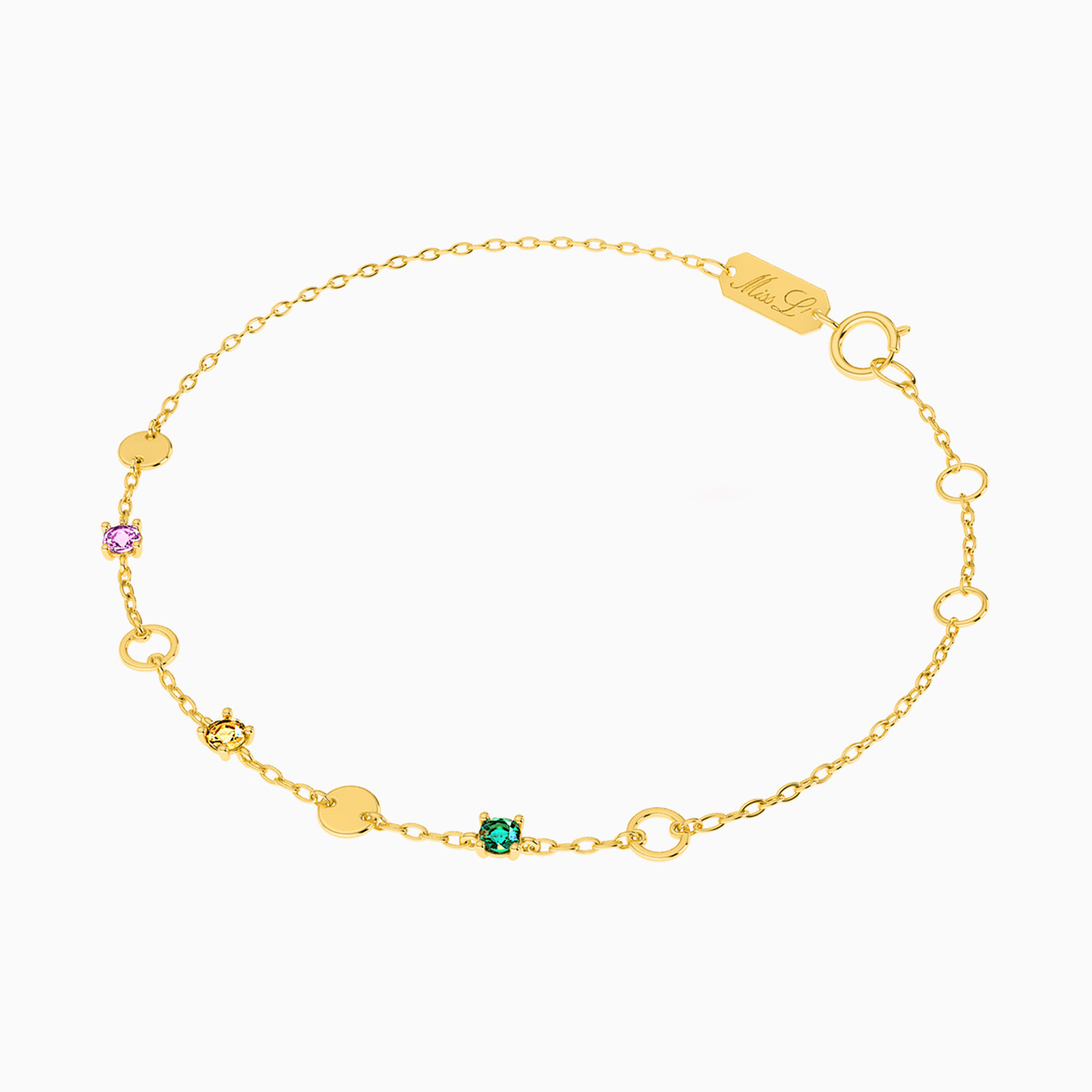 18K Gold Colored Stones Chain Bracelet - 2