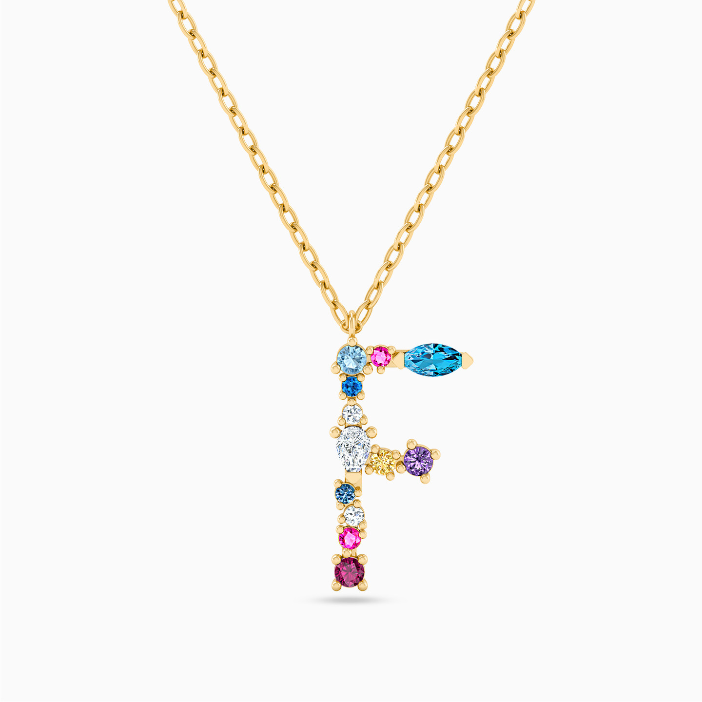 18K Gold Colored Stones Pendant Necklace