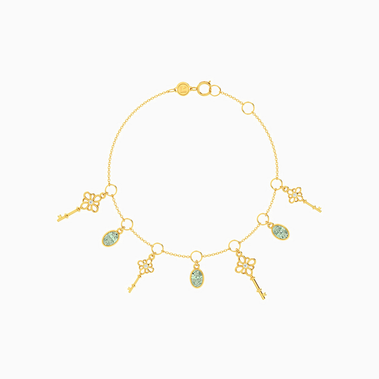 18K Gold Colored Stones Chain Bracelet