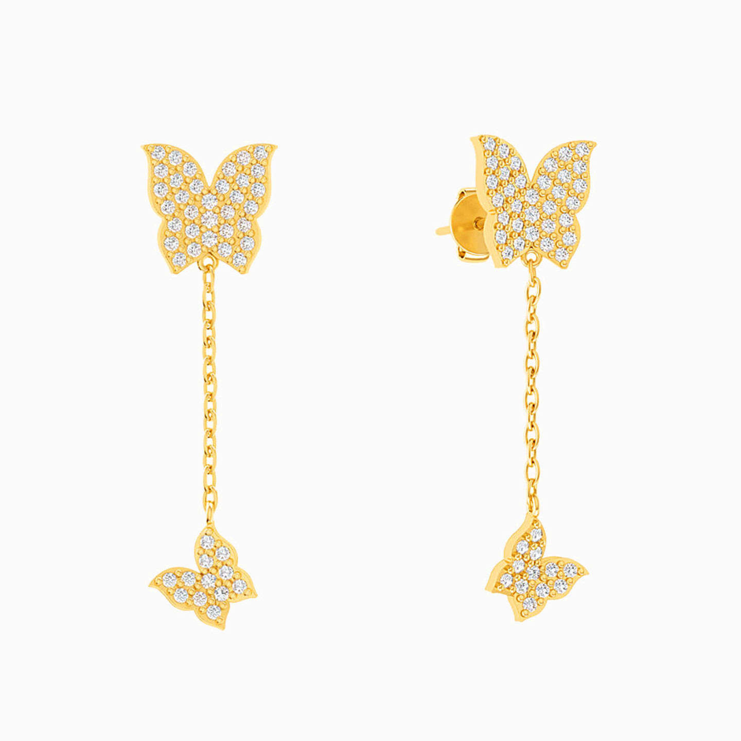 18K Gold Cubic Zirconia Drop Earrings - 2