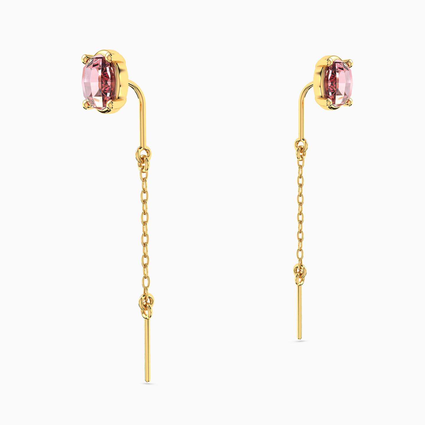 Square Red Stone Thread Drop Earrings in 18K Gold - 3 Square Red Stone Thread Drop Earrings in 18K Gold - 3