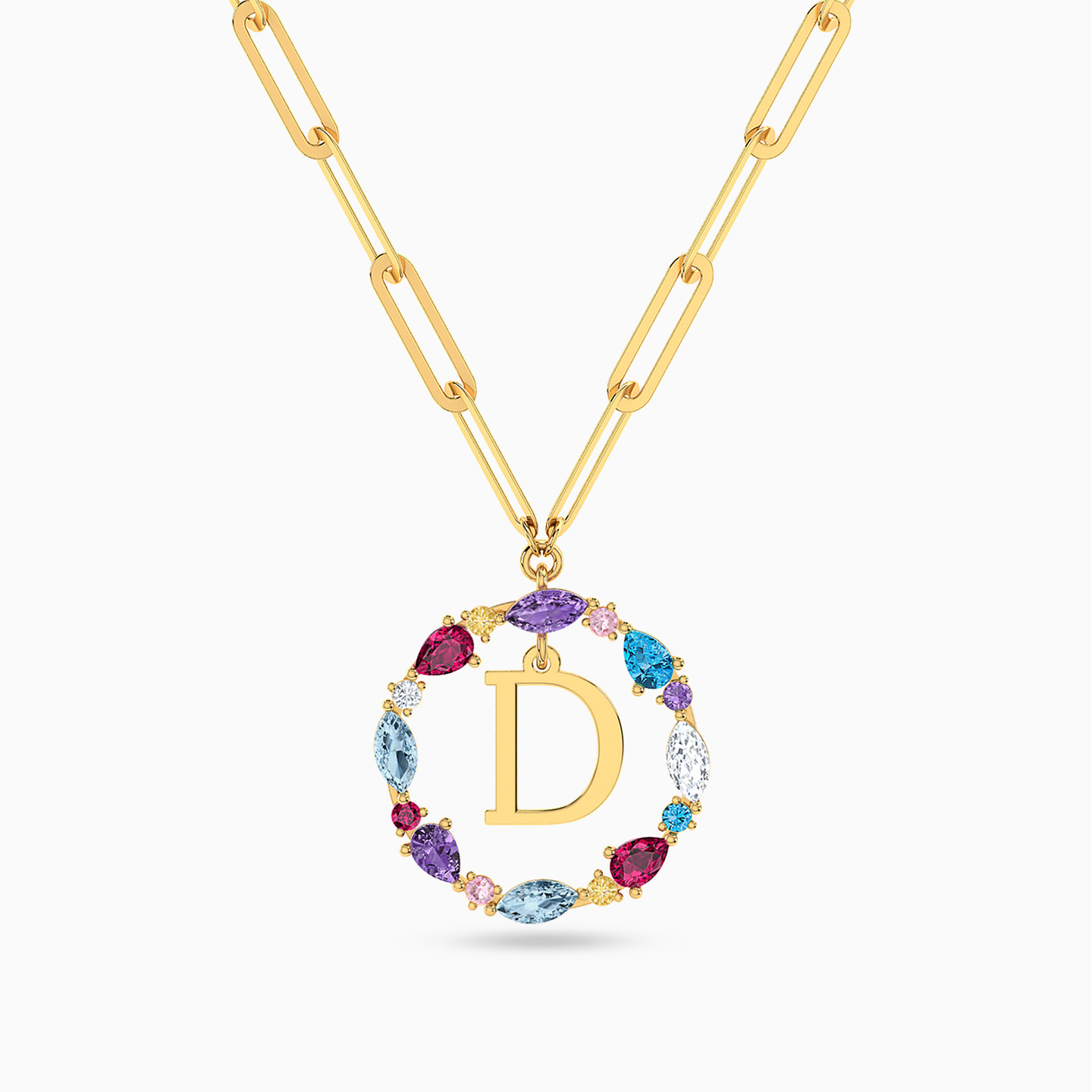 Letter D Colored Stones Necklace in 18K Gold Letter D Colored Stones Necklace in 18K Gold
