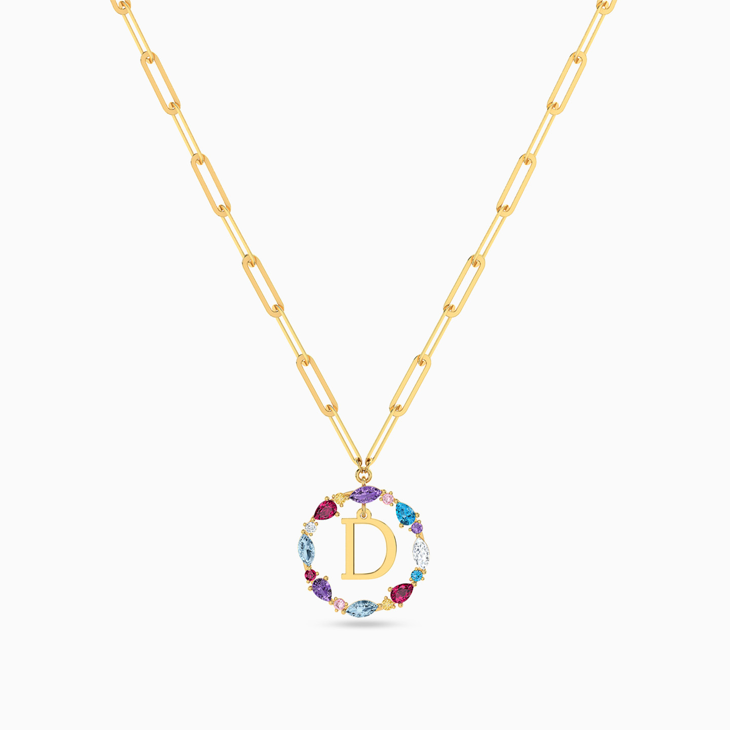 Letter D Colored Stones Necklace in 18K Gold - 4 Letter D Colored Stones Necklace in 18K Gold - 4