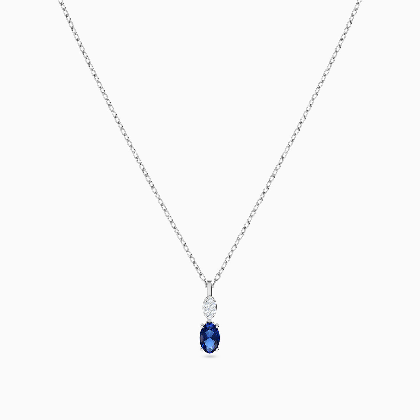 سلسلة ذهب بيضاوي عيار 18 قيراط مزينة بالألماس وحجر أزرق - 3 سلسلة ذهب بيضاوي عيار 18 قيراط مزينة بالألماس وحجر أزرق - 3