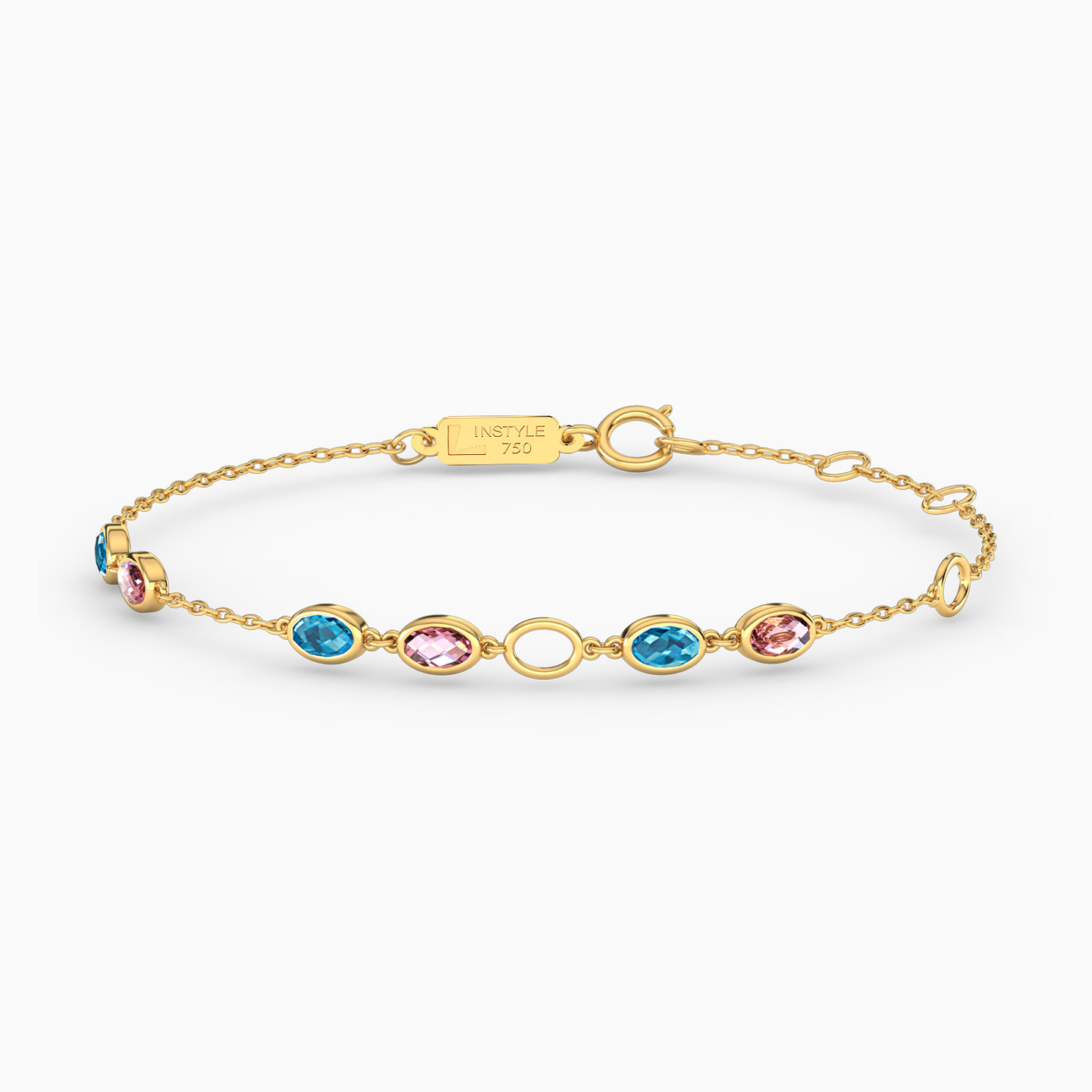 18K Gold Colored Stones Chain Bracelet