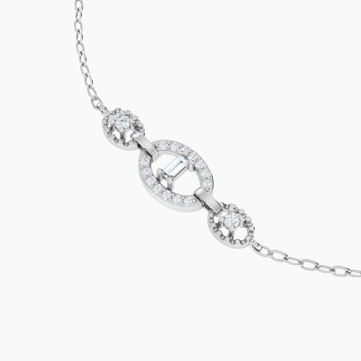 أسورة بسلسلة ذهب بيضاوي عيار 18 قيراط مزينة بالألماس   - 3