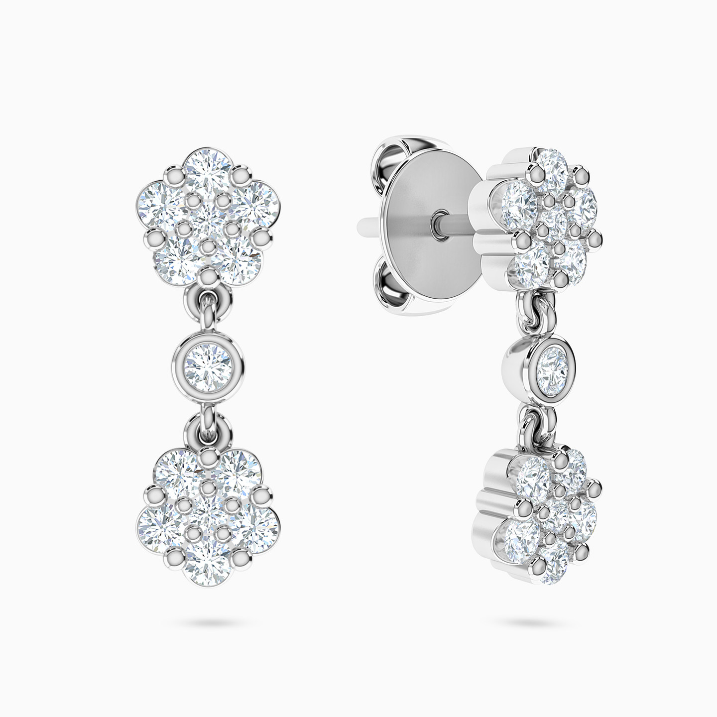 18K Gold Diamond Drop Earrings - 2