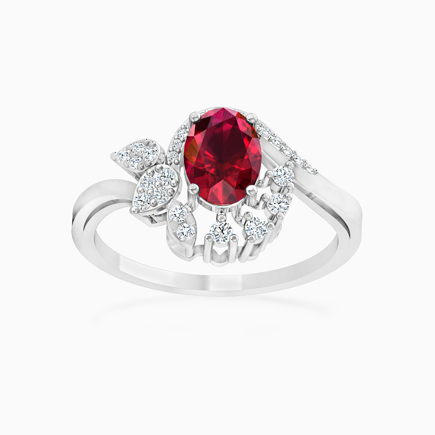 Oval Diamond & Red Stone Ring in 18K Gold Oval Diamond & Red Stone Ring in 18K Gold