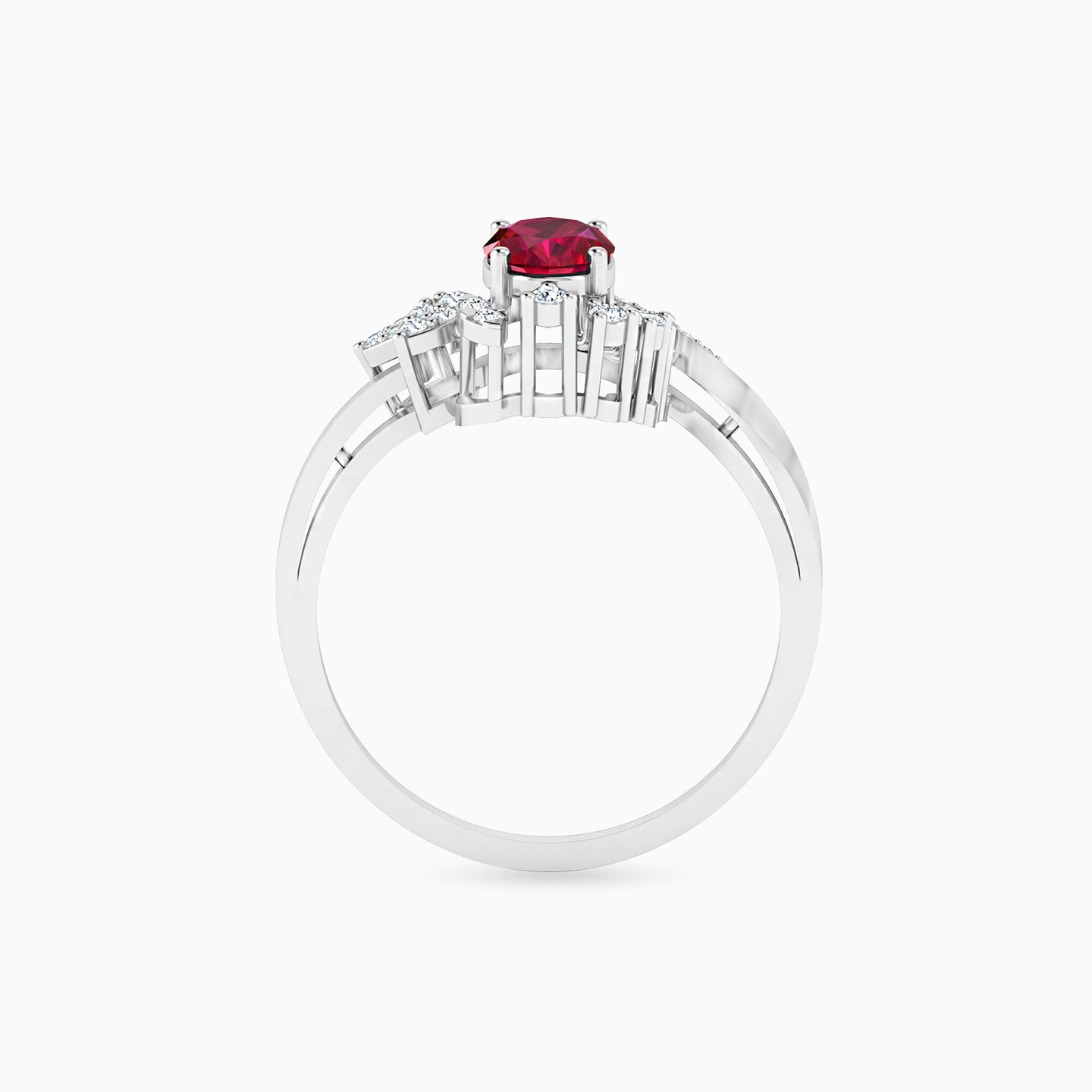 Oval Diamond & Red Stone Ring in 18K Gold - 3 Oval Diamond & Red Stone Ring in 18K Gold - 3