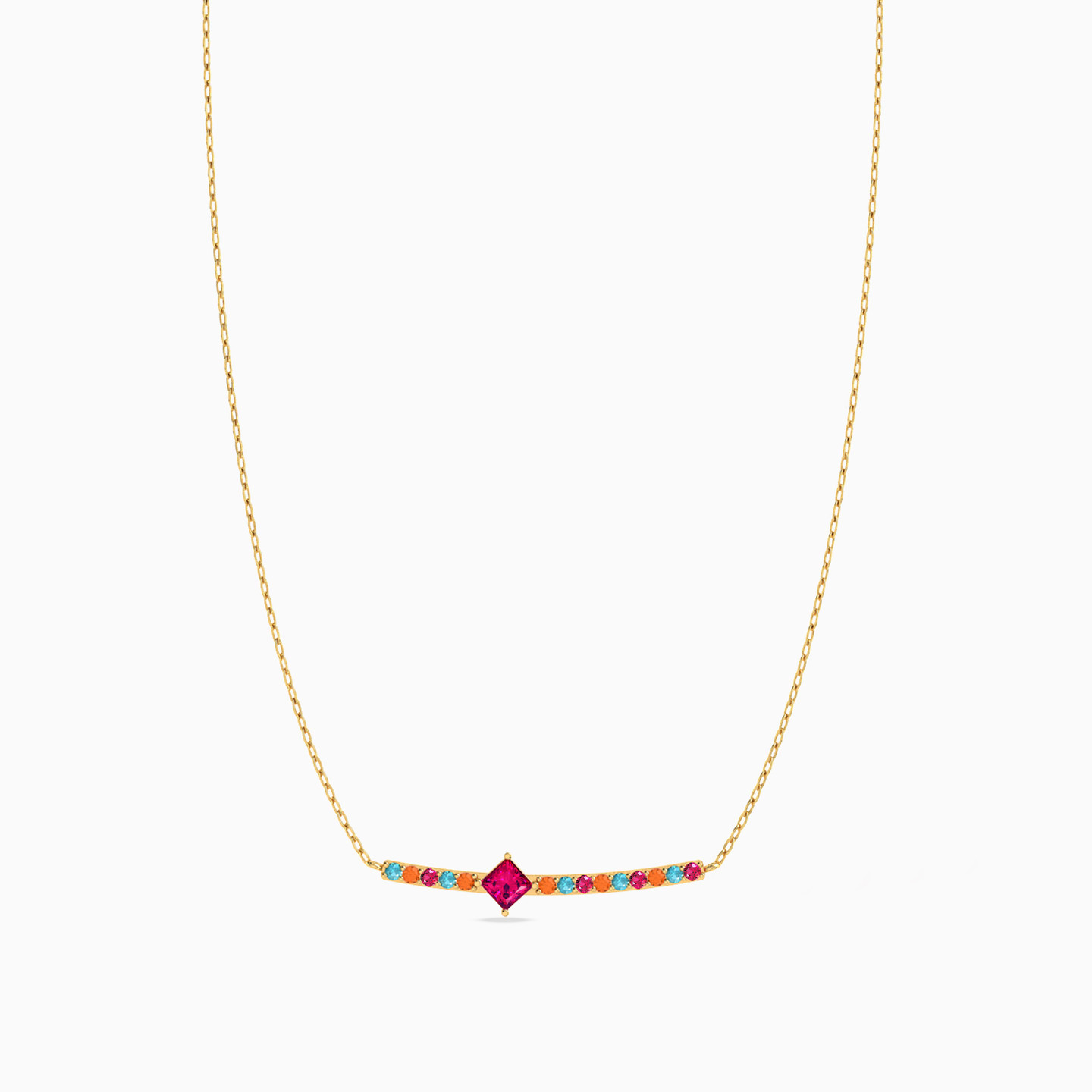 Square Colored Stones Necklace In 18K Gold