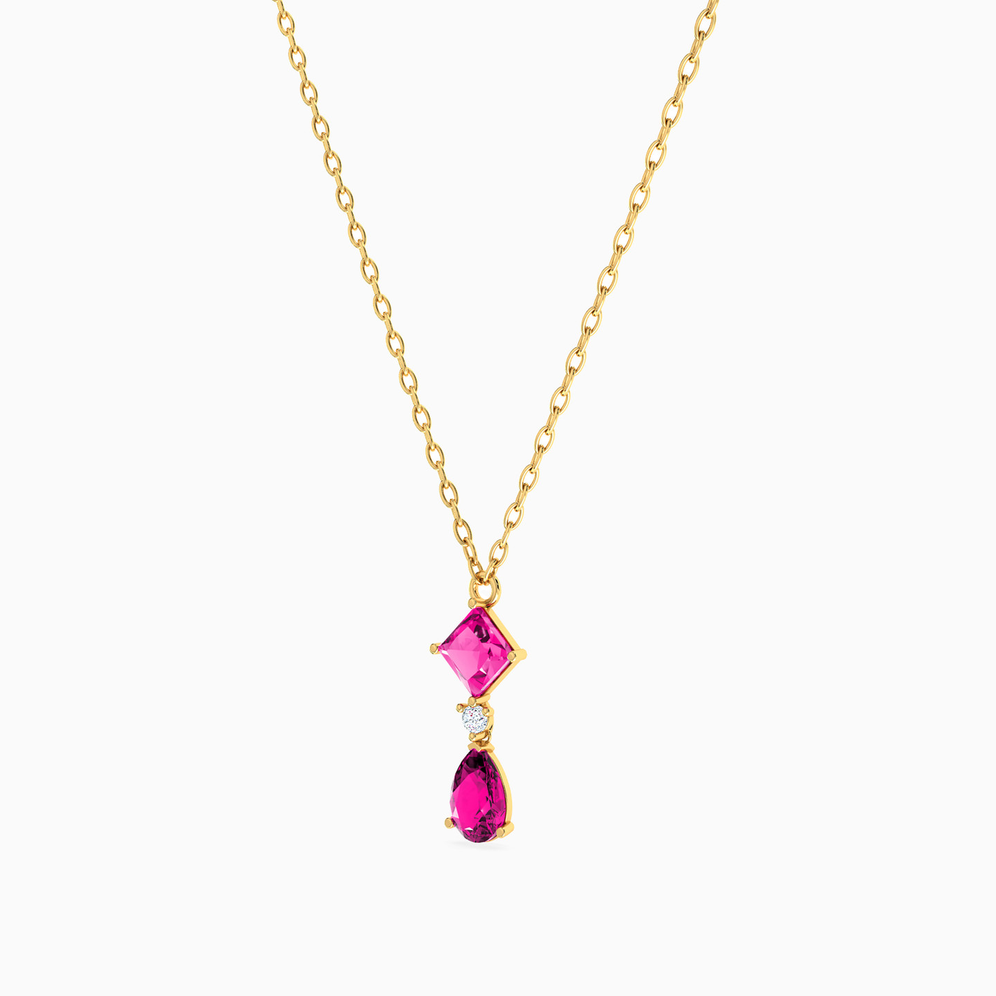 Multishaped Rose Stone Necklace in 18K Gold - 2 Multishaped Rose Stone Necklace in 18K Gold - 2