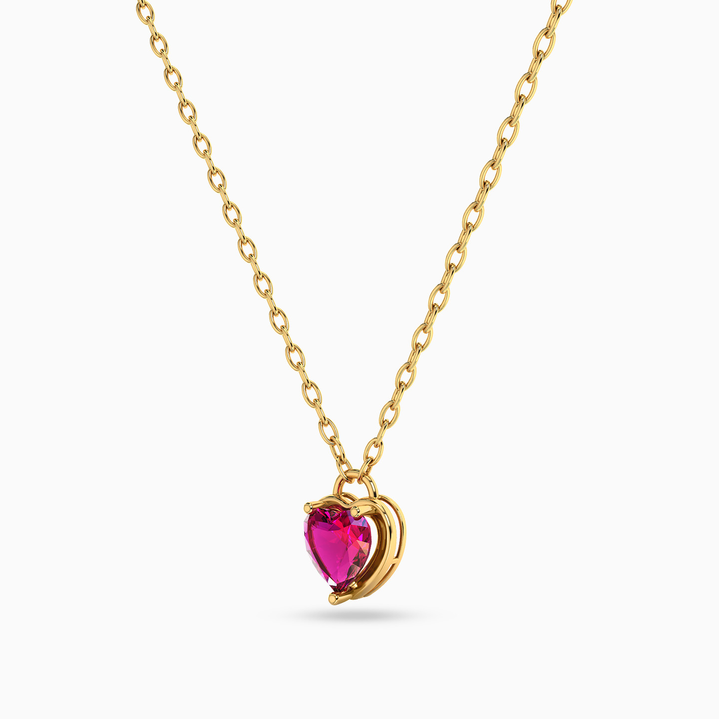 Heart Shaped Colored Stones Pendant with 18K Gold Chain - 2