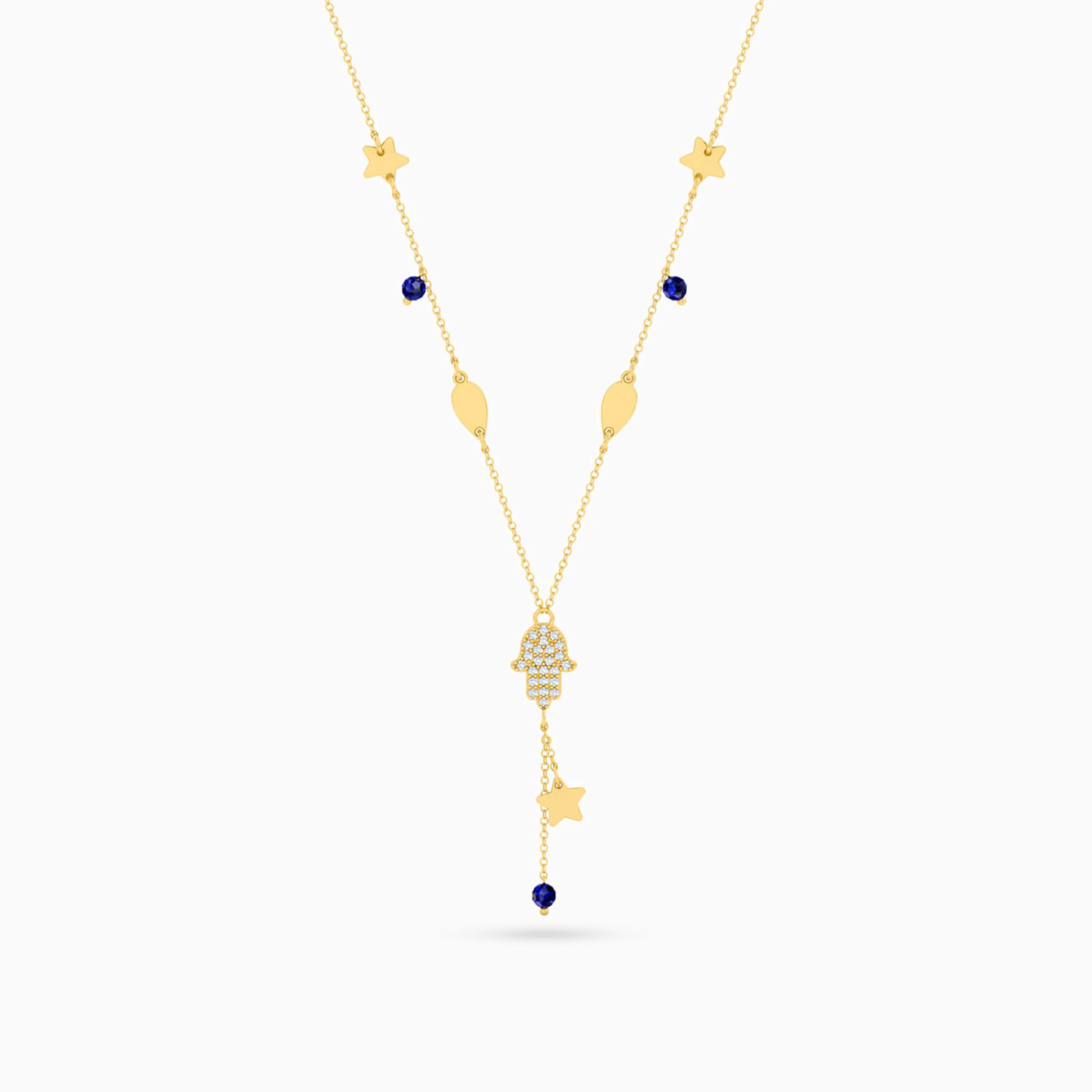 سلسلة خمسة ذهب عيار 18 قيراط مزينة بحجر أزرق - 2 سلسلة خمسة ذهب عيار 18 قيراط مزينة بحجر أزرق - 2