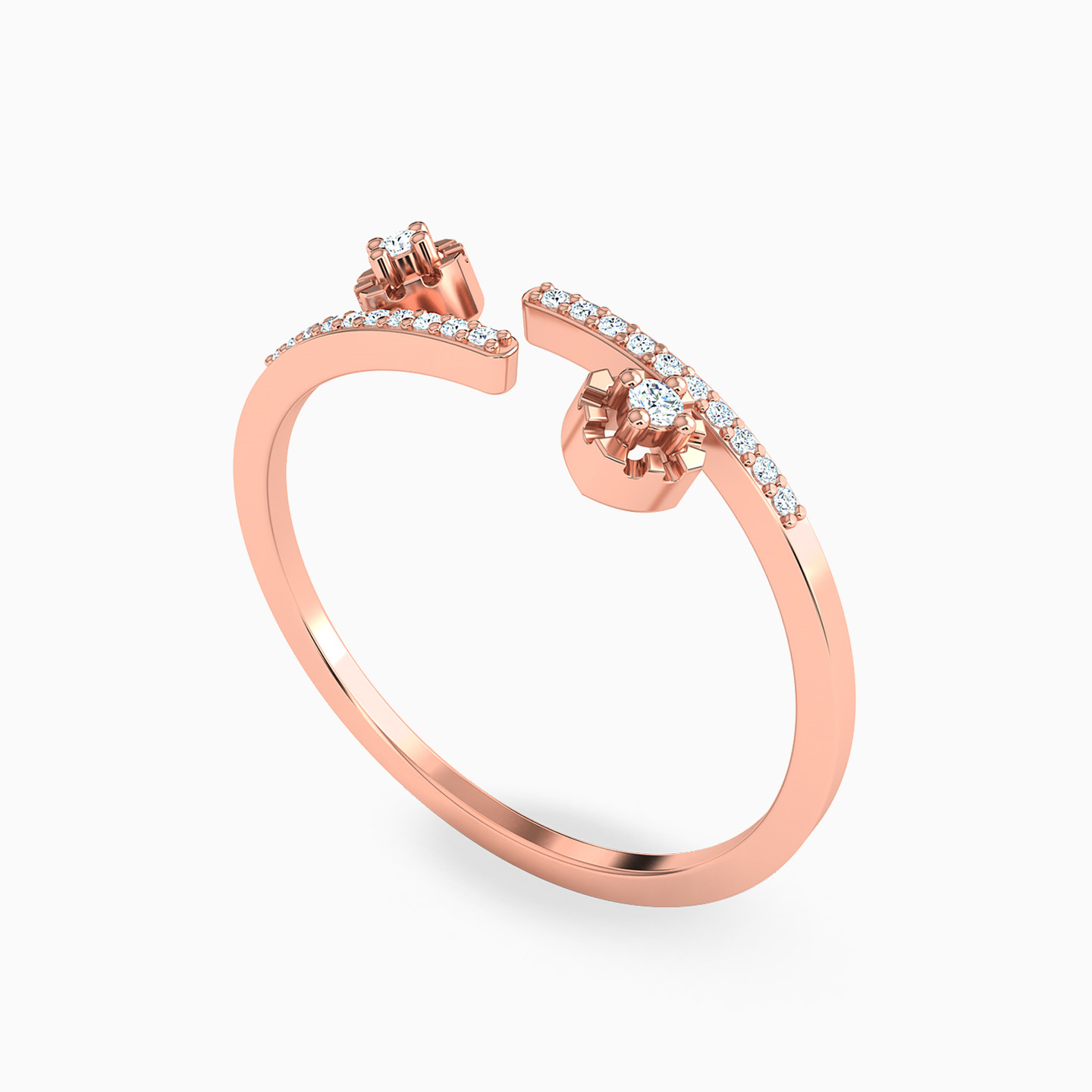 خاتم برأس مزدوجة ذهب دائري عيار 18 قيراط مزين بالألماس - 2 خاتم برأس مزدوجة ذهب دائري عيار 18 قيراط مزين بالألماس - 2