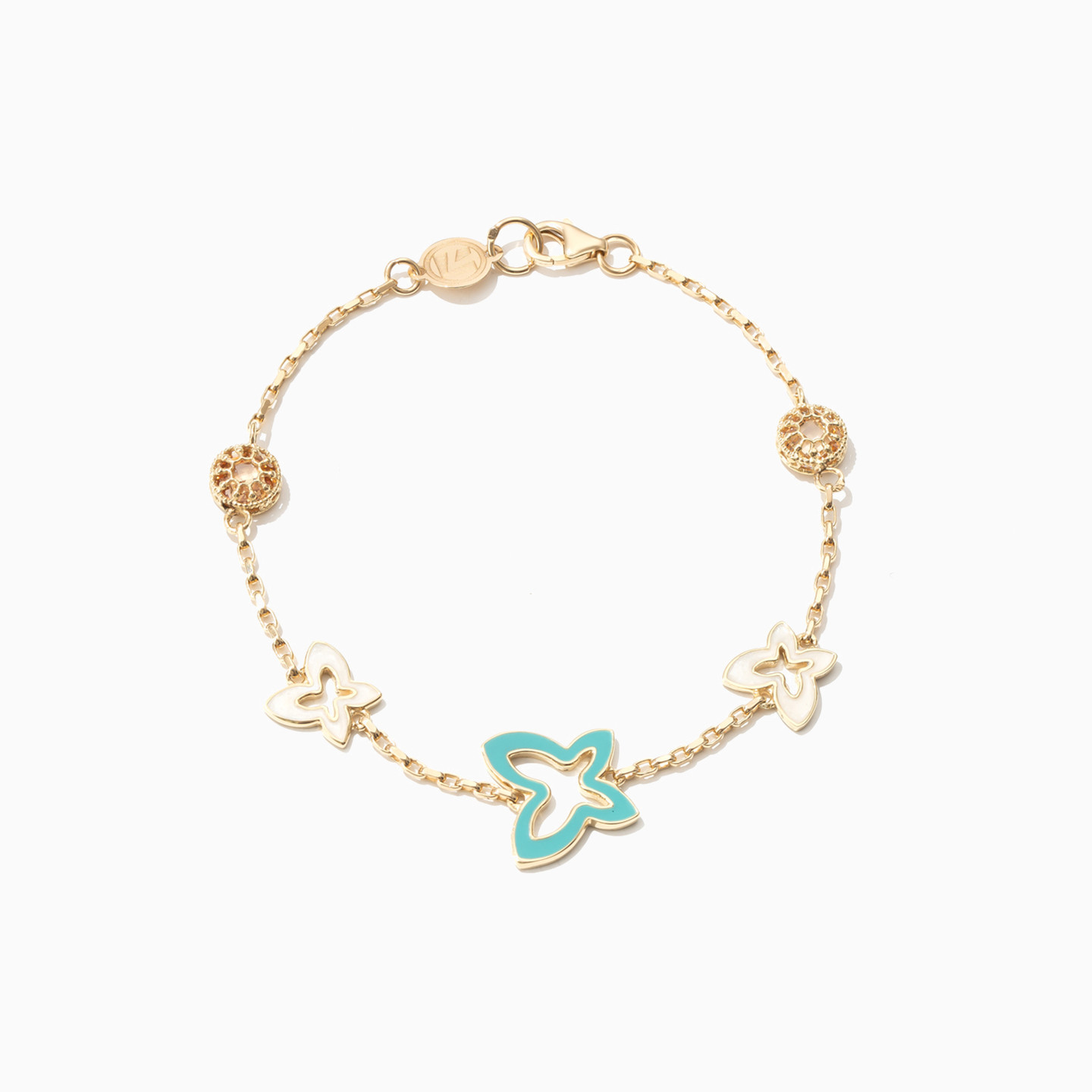 Butterfly Enamel Coated Chain Bracelet in 18K Gold