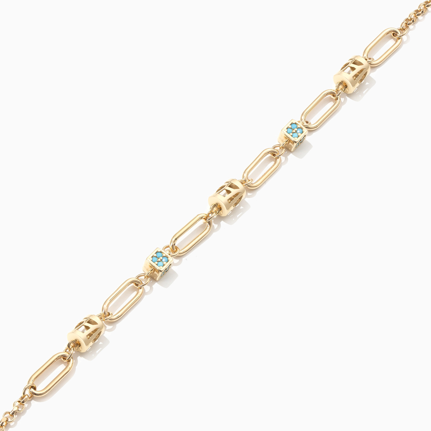 18K Gold Colored Stones Chain Bracelet