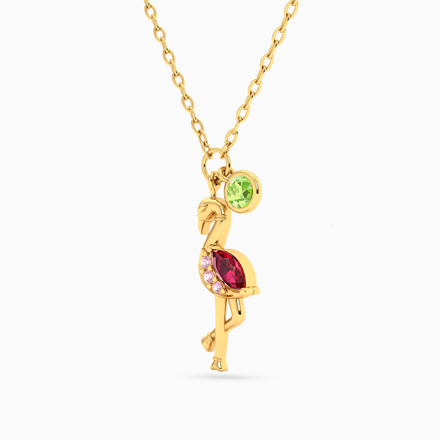Flamingo Colored Stones Necklace in 18K Gold - 2 Flamingo Colored Stones Necklace in 18K Gold - 2