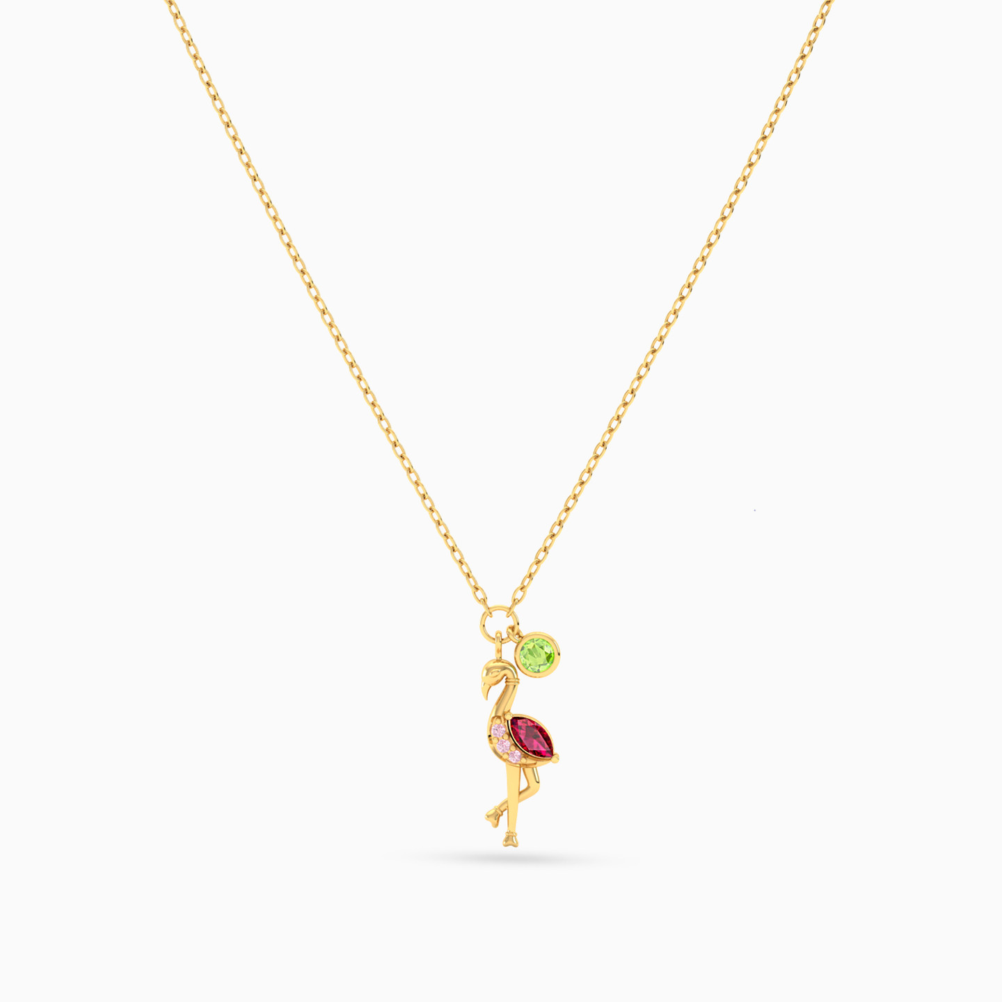 Flamingo Colored Stones Necklace in 18K Gold - 3 Flamingo Colored Stones Necklace in 18K Gold - 3