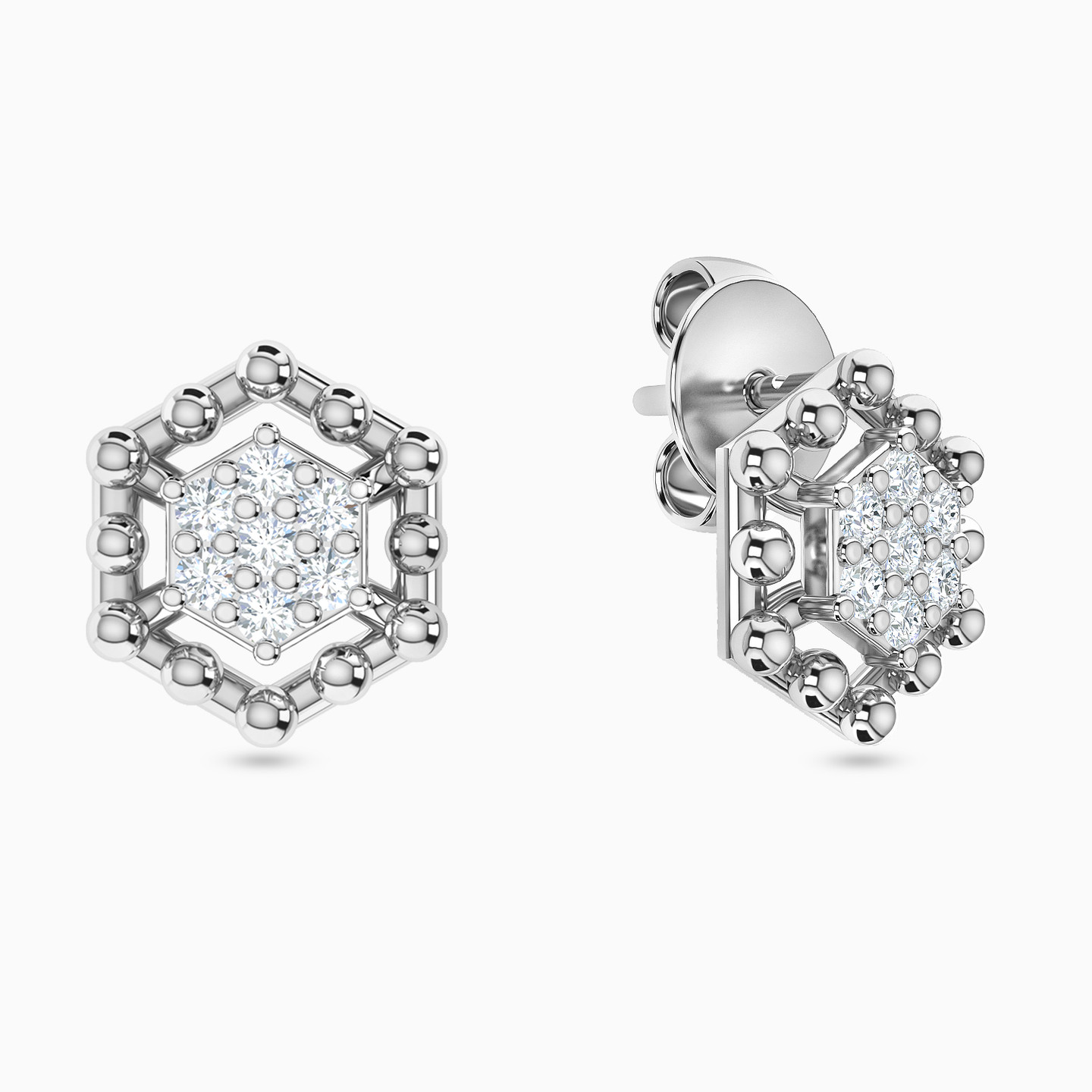 Hexagon Diamond Stud Earrings in 18K Gold - 2 Hexagon Diamond Stud Earrings in 18K Gold - 2