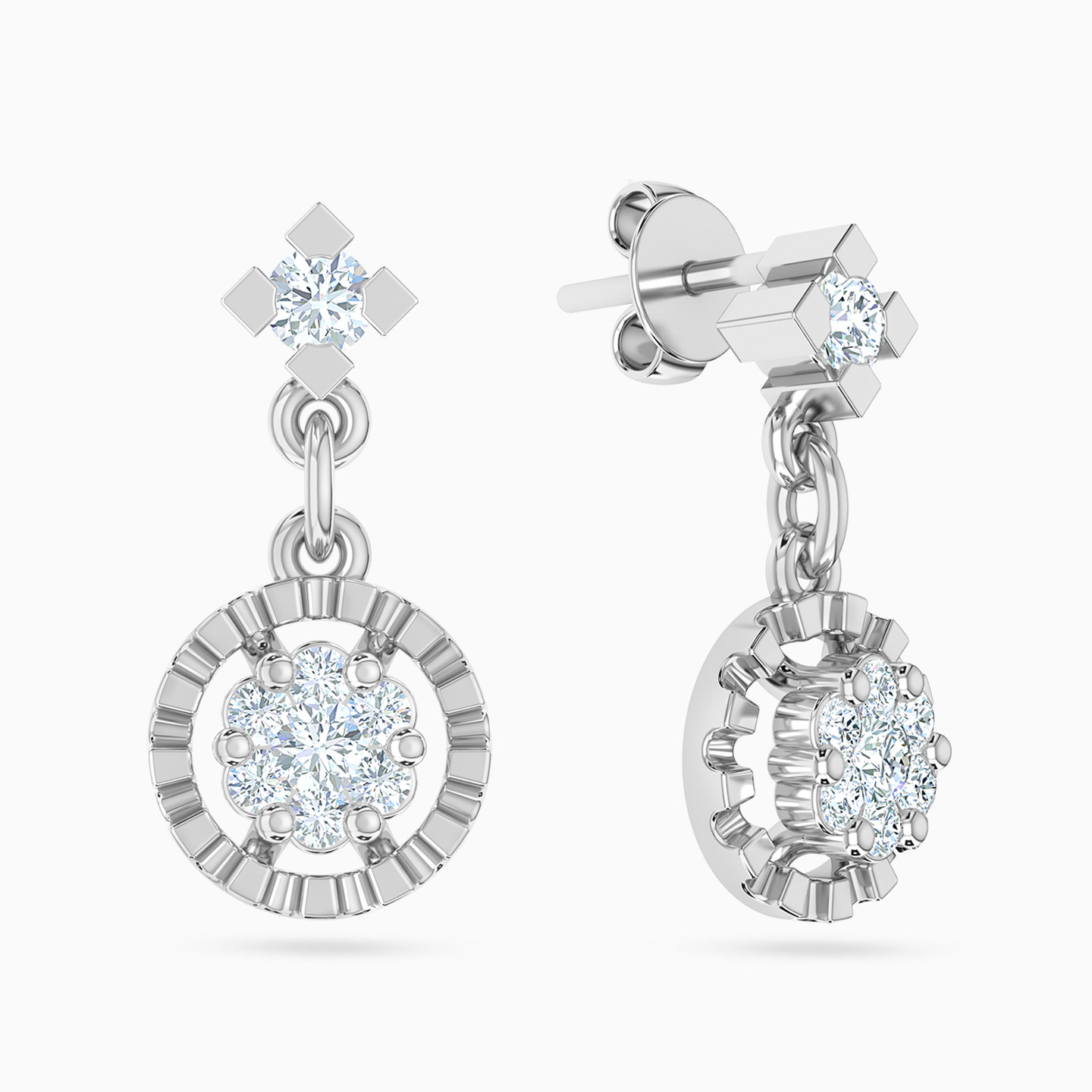 18K Gold Diamond Drop Earrings - 2