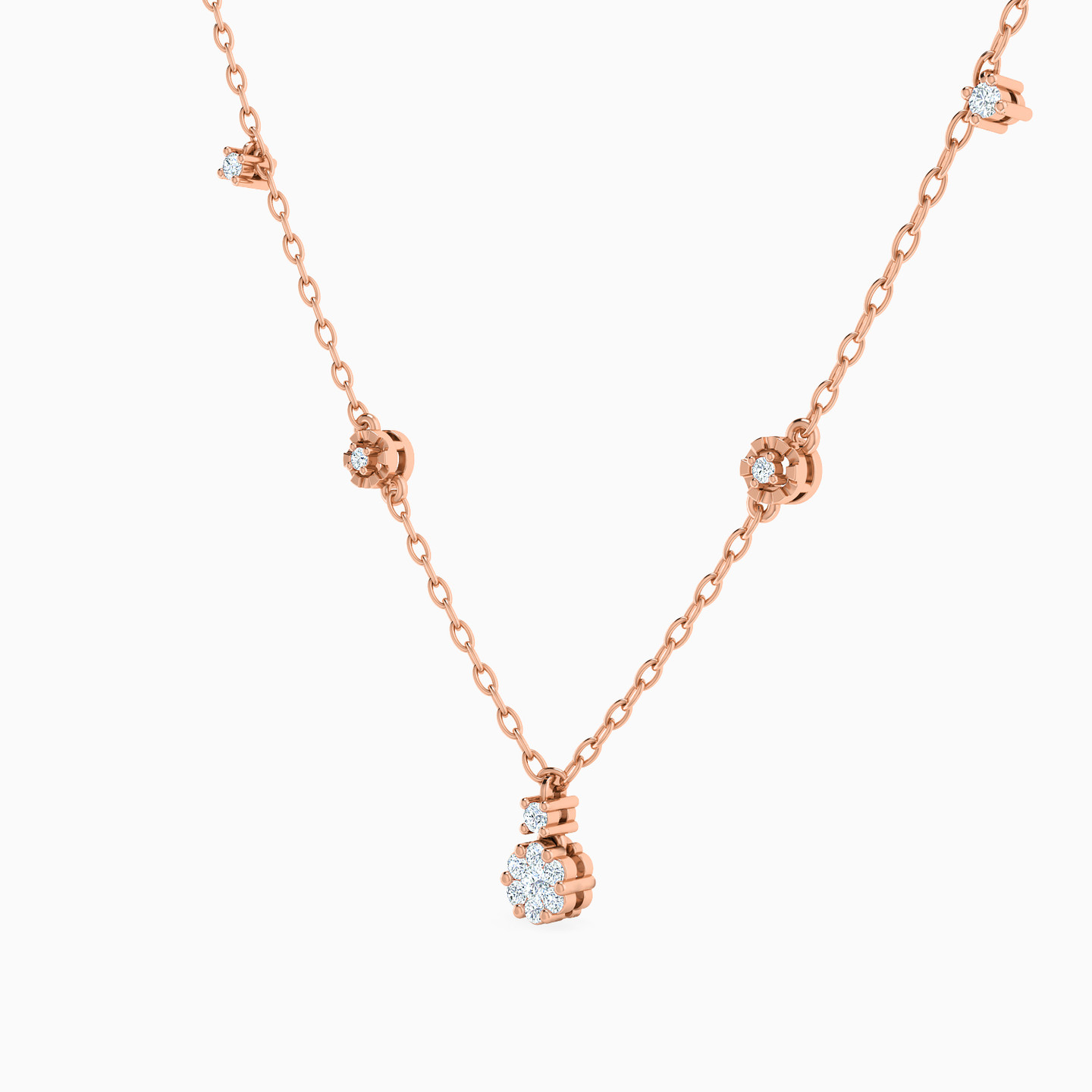 سلسلة ذهب وردة عيار 18 قيراط مزينة بالألماس   - 2