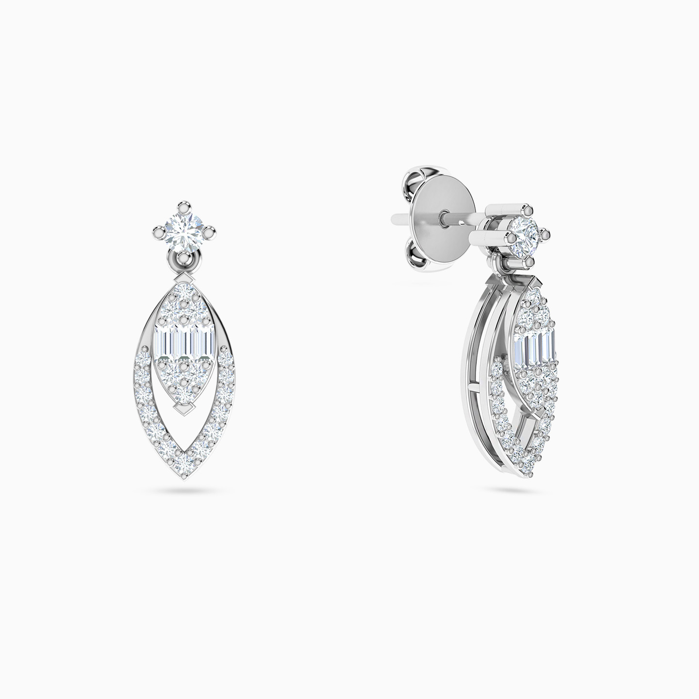 18K Gold Diamond Drop Earrings - 2