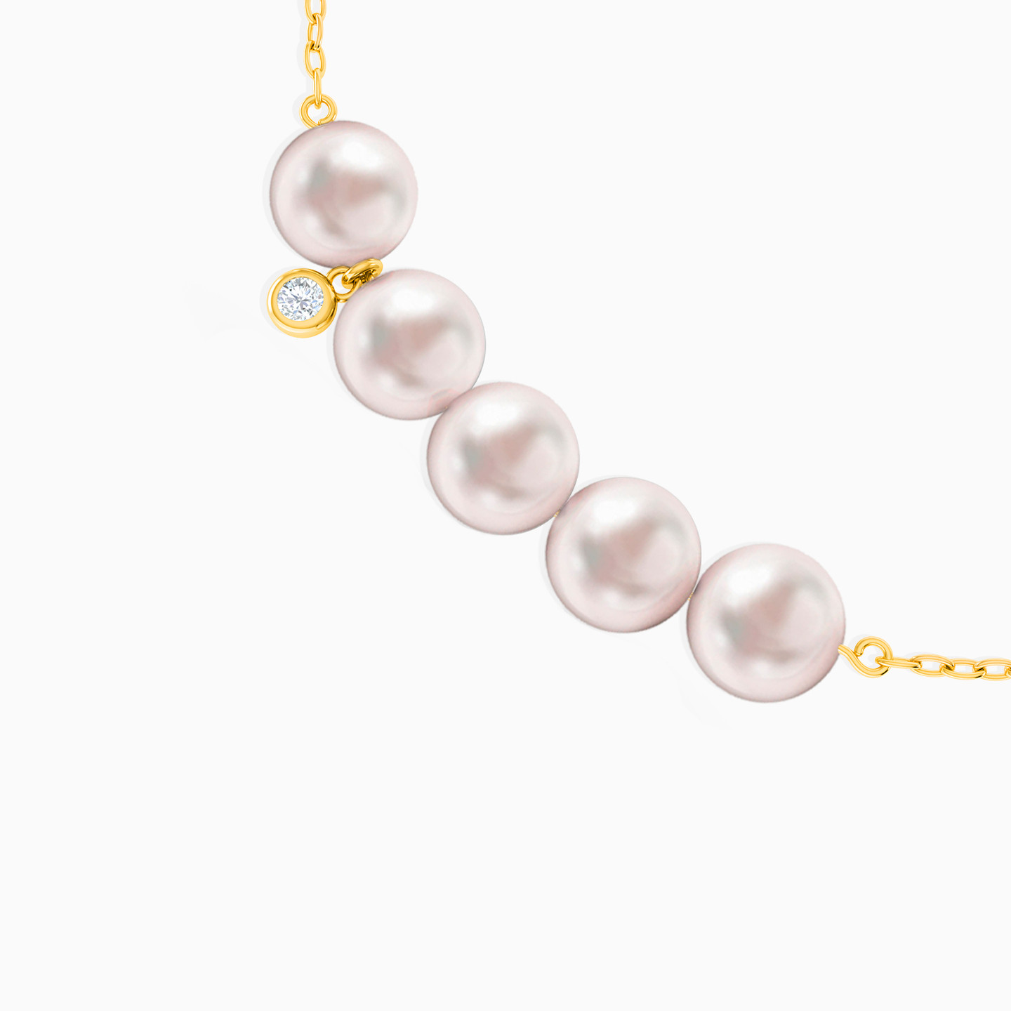 18K Gold Diamods & Pearls Chain Bracelet - 3