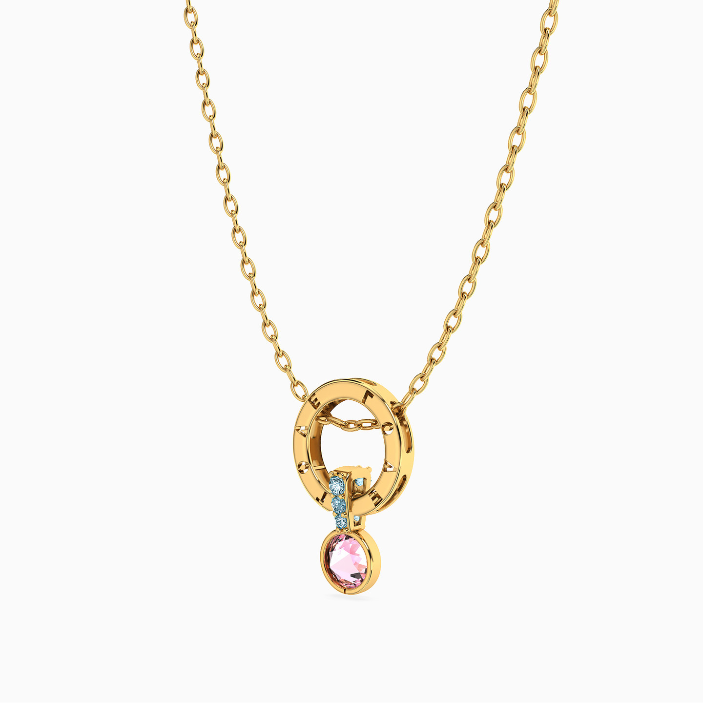 Circle Colored Stones Necklace in 18K Gold - 2 Circle Colored Stones Necklace in 18K Gold - 2