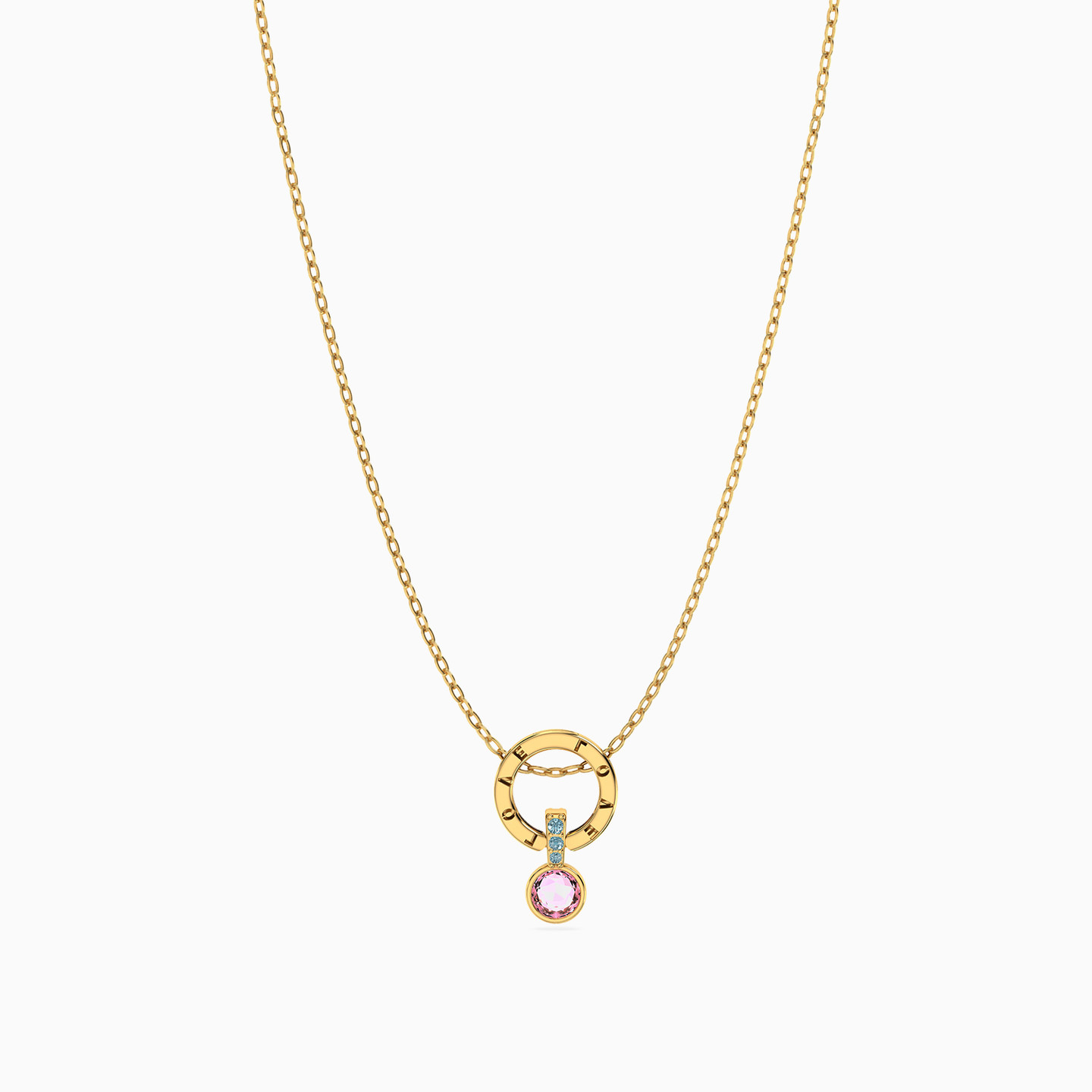 Circle Colored Stones Necklace in 18K Gold - 3 Circle Colored Stones Necklace in 18K Gold - 3