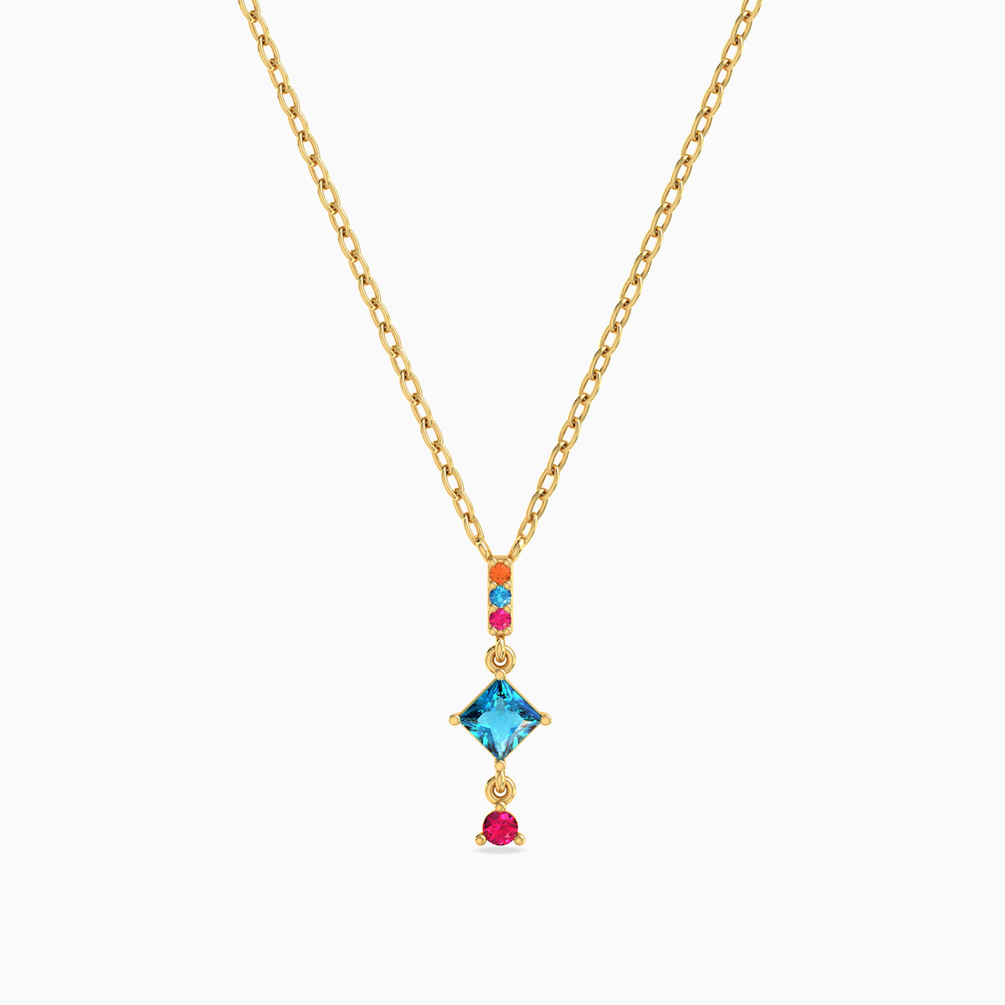 18K Gold Colored Stones Pendant Necklace