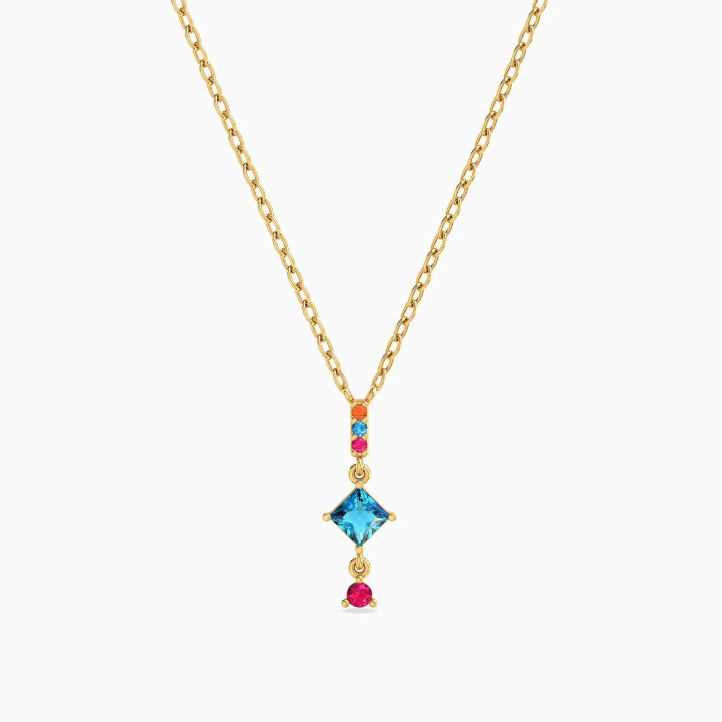 Square Colored Stones Necklace in 18K Gold Square Colored Stones Necklace in 18K Gold