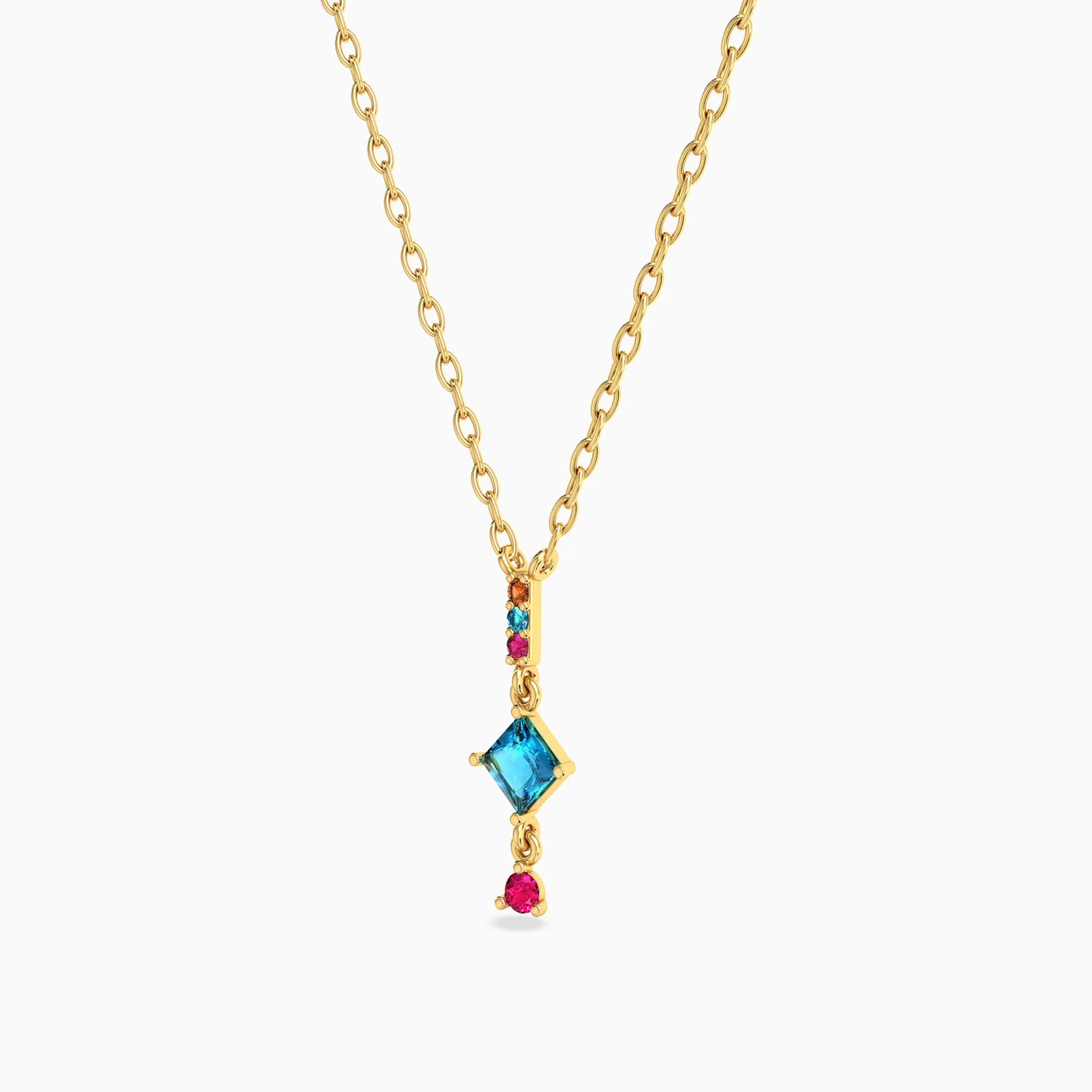 Square Colored Stones Necklace in 18K Gold - 2 Square Colored Stones Necklace in 18K Gold - 2
