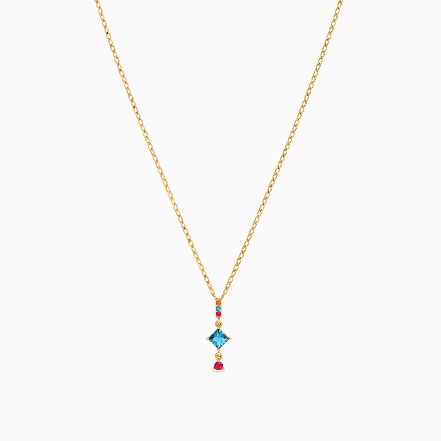 Square Colored Stones Necklace in 18K Gold - 3 Square Colored Stones Necklace in 18K Gold - 3