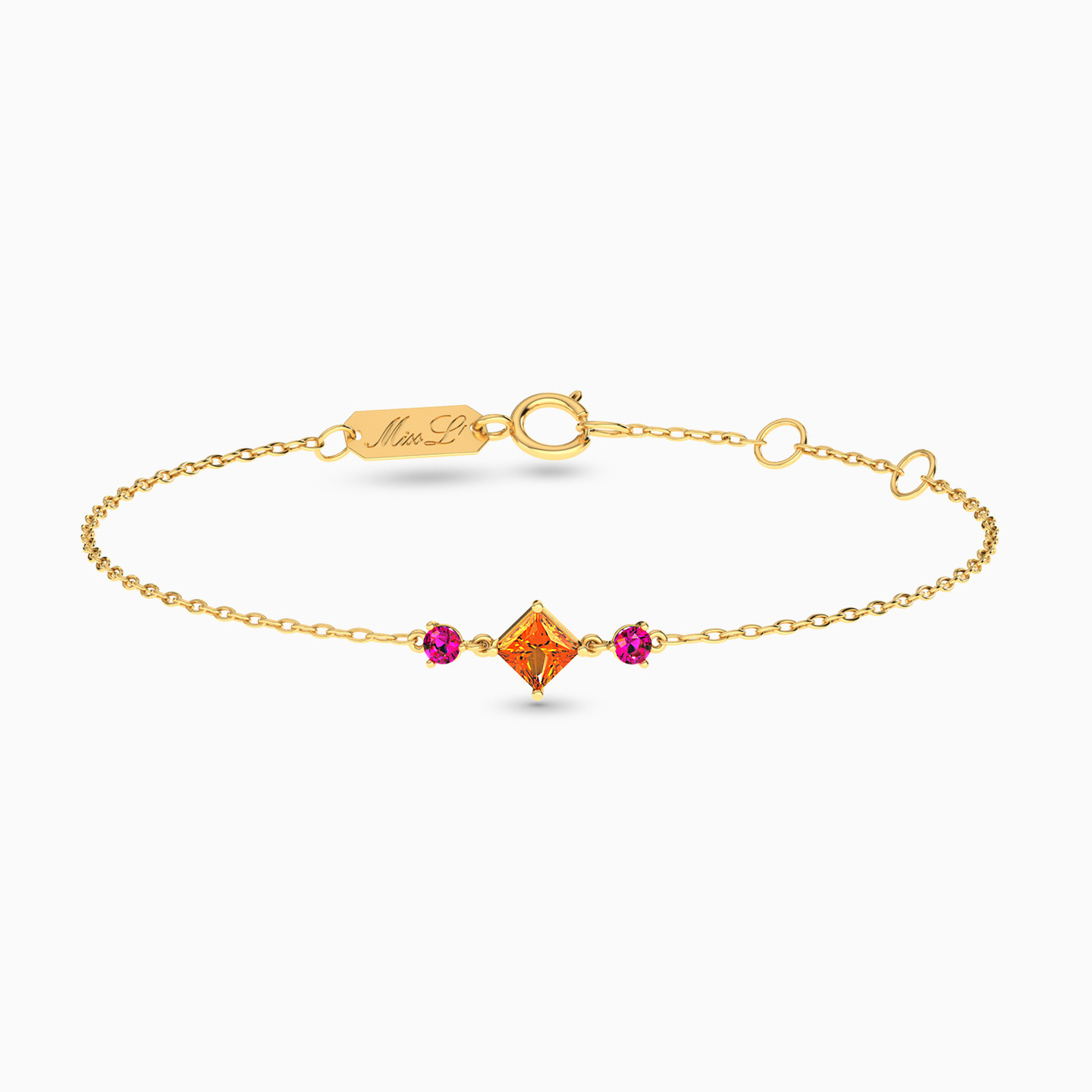 18K Gold Colored Stones Chain Bracelet