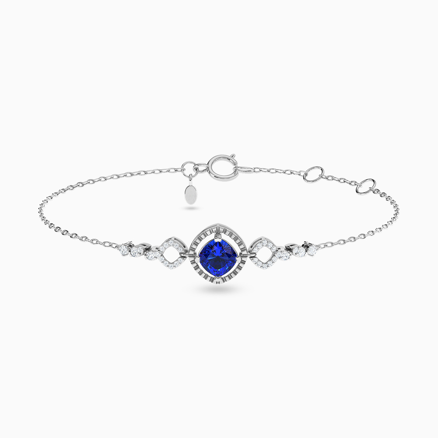 Circle Diamond & Blue Stone Chain Bracelet in 18K Gold Circle Diamond & Blue Stone Chain Bracelet in 18K Gold
