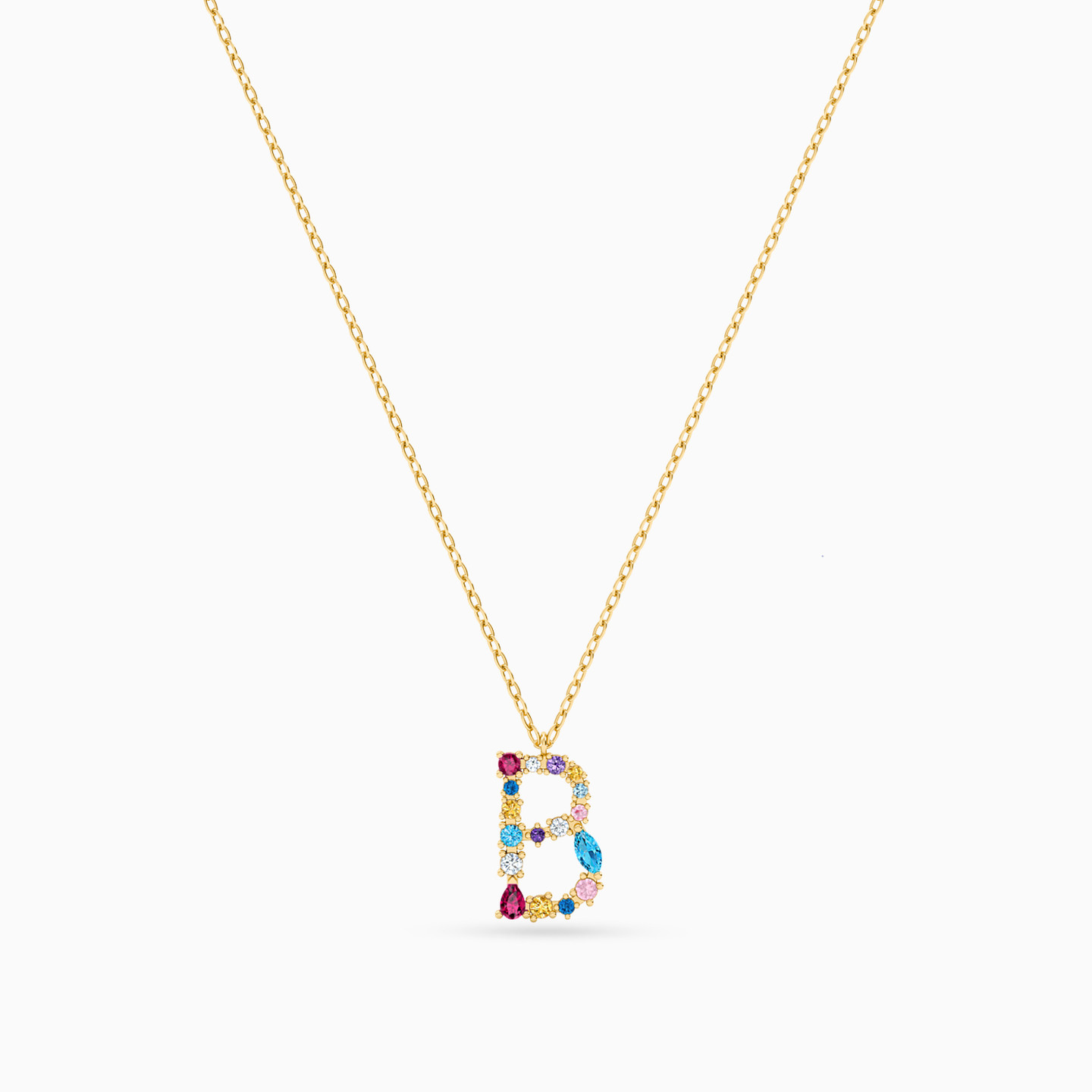Letter B Colored Stones Necklace in 18K Gold - 3 Letter B Colored Stones Necklace in 18K Gold - 3
