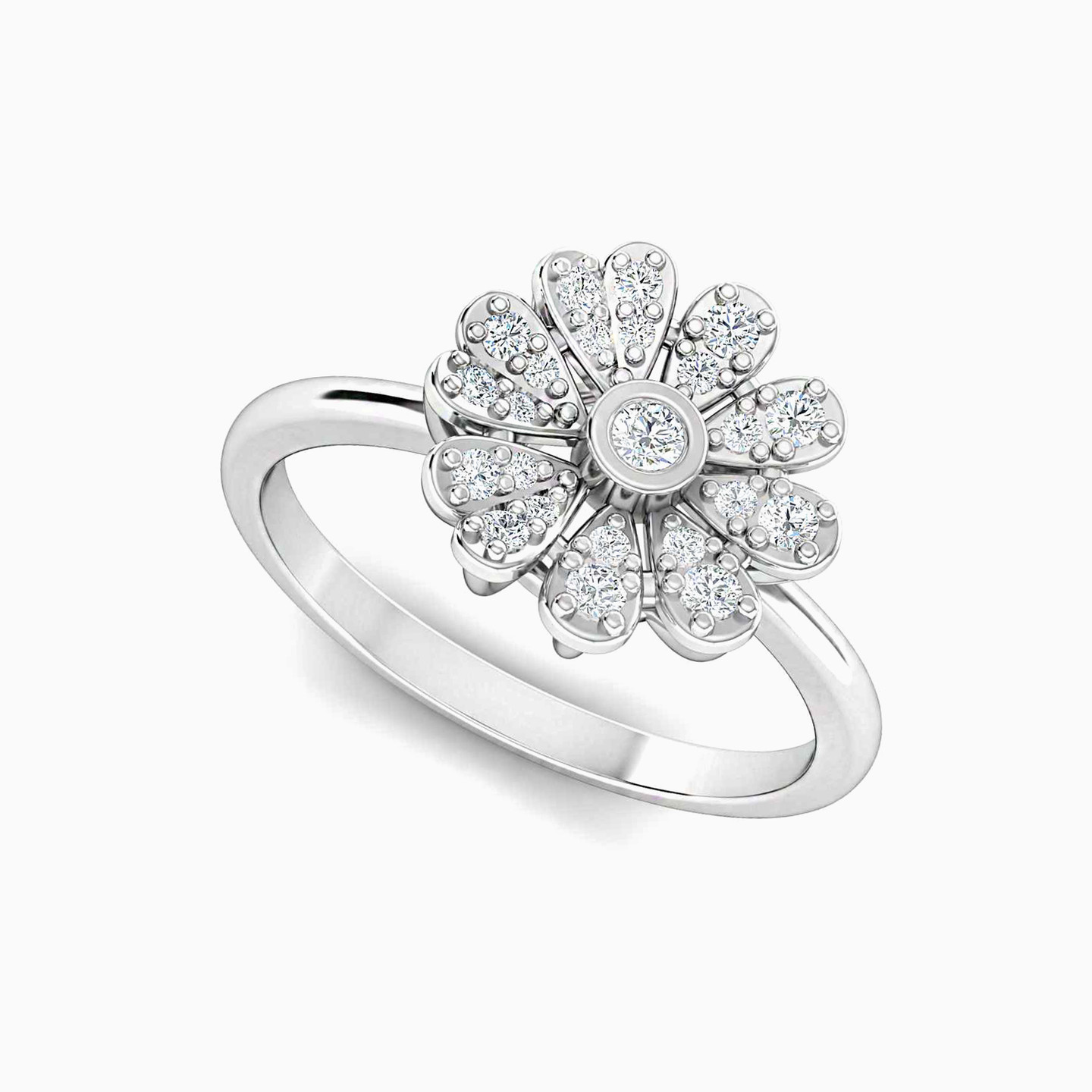 Flower Diamond Ring in 18K Gold - 2 Flower Diamond Ring in 18K Gold - 2