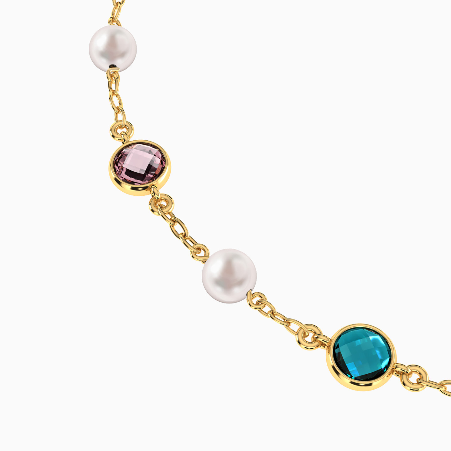 18K Gold Colored Stones Chain Bracelet - 3