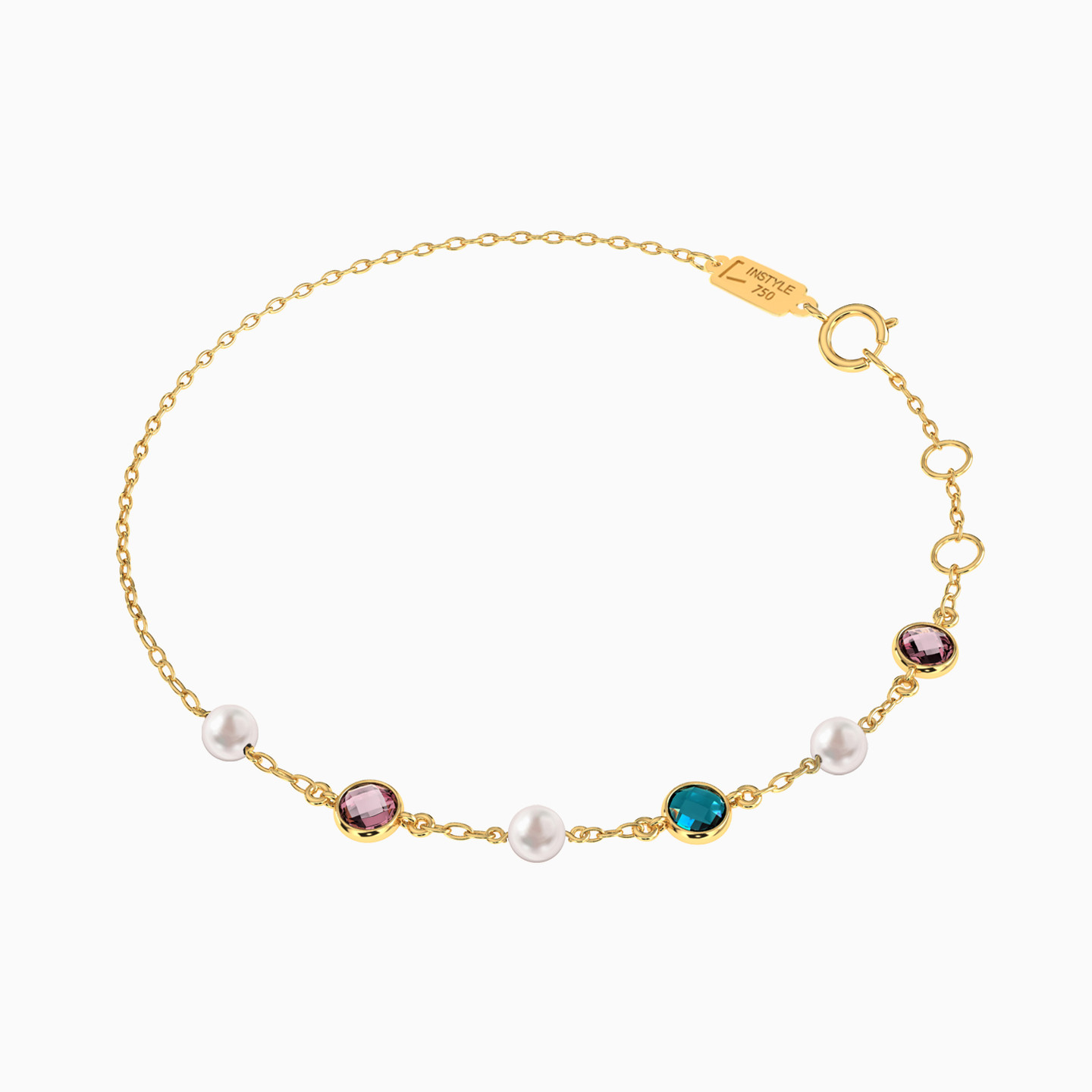 18K Gold Colored Stones Chain Bracelet - 2