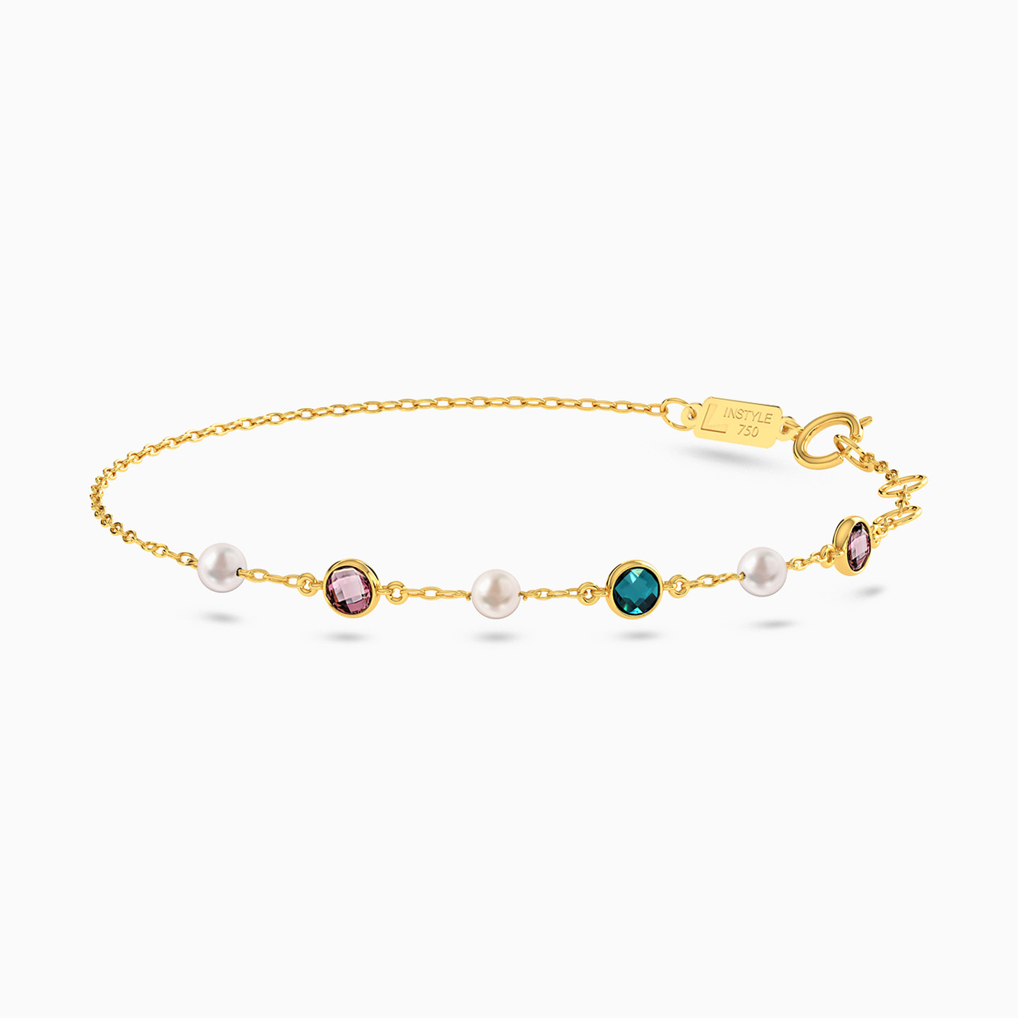 18K Gold Colored Stones Chain Bracelet - 4