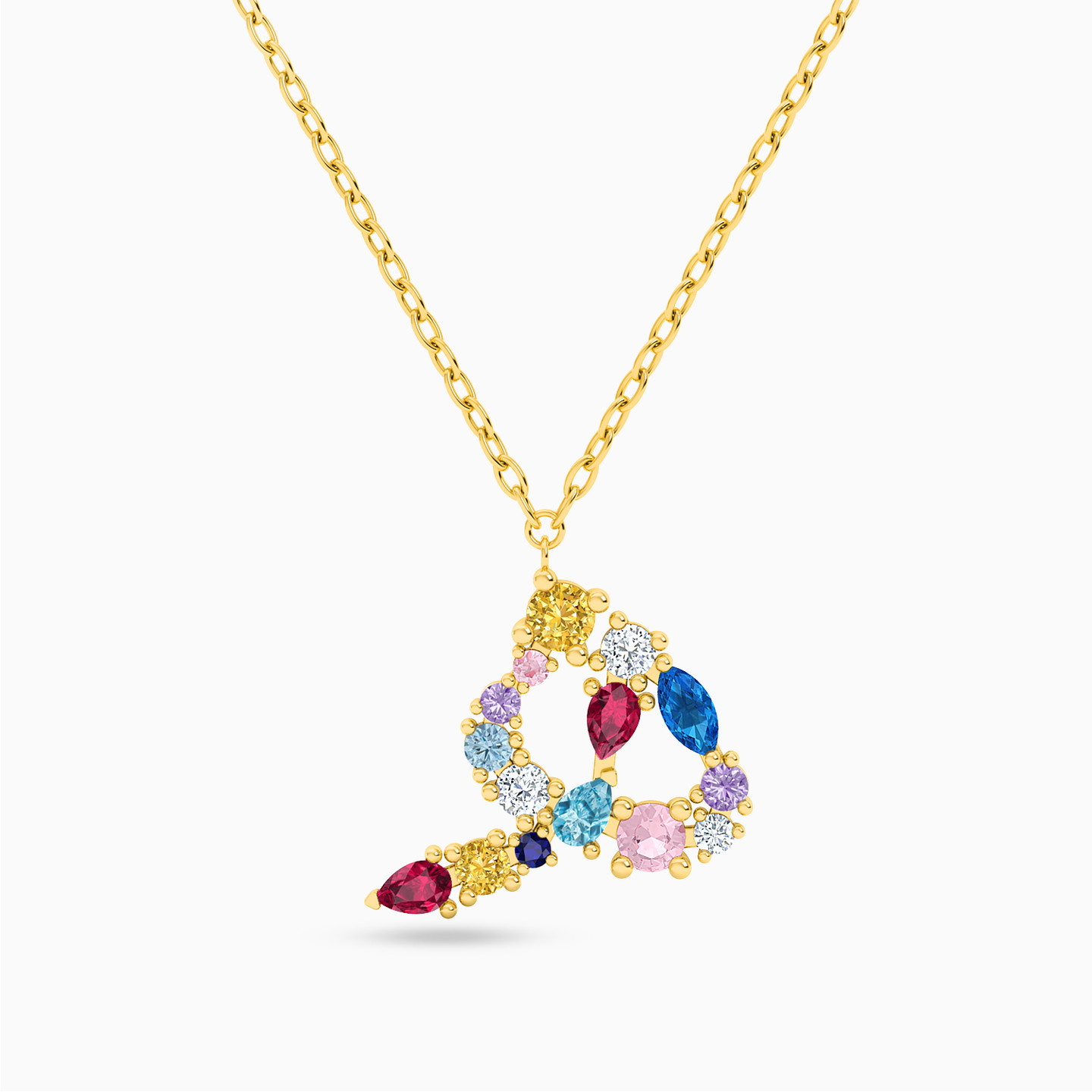 Letter Ha Colored Stones Necklace in 18K Gold Letter Ha Colored Stones Necklace in 18K Gold
