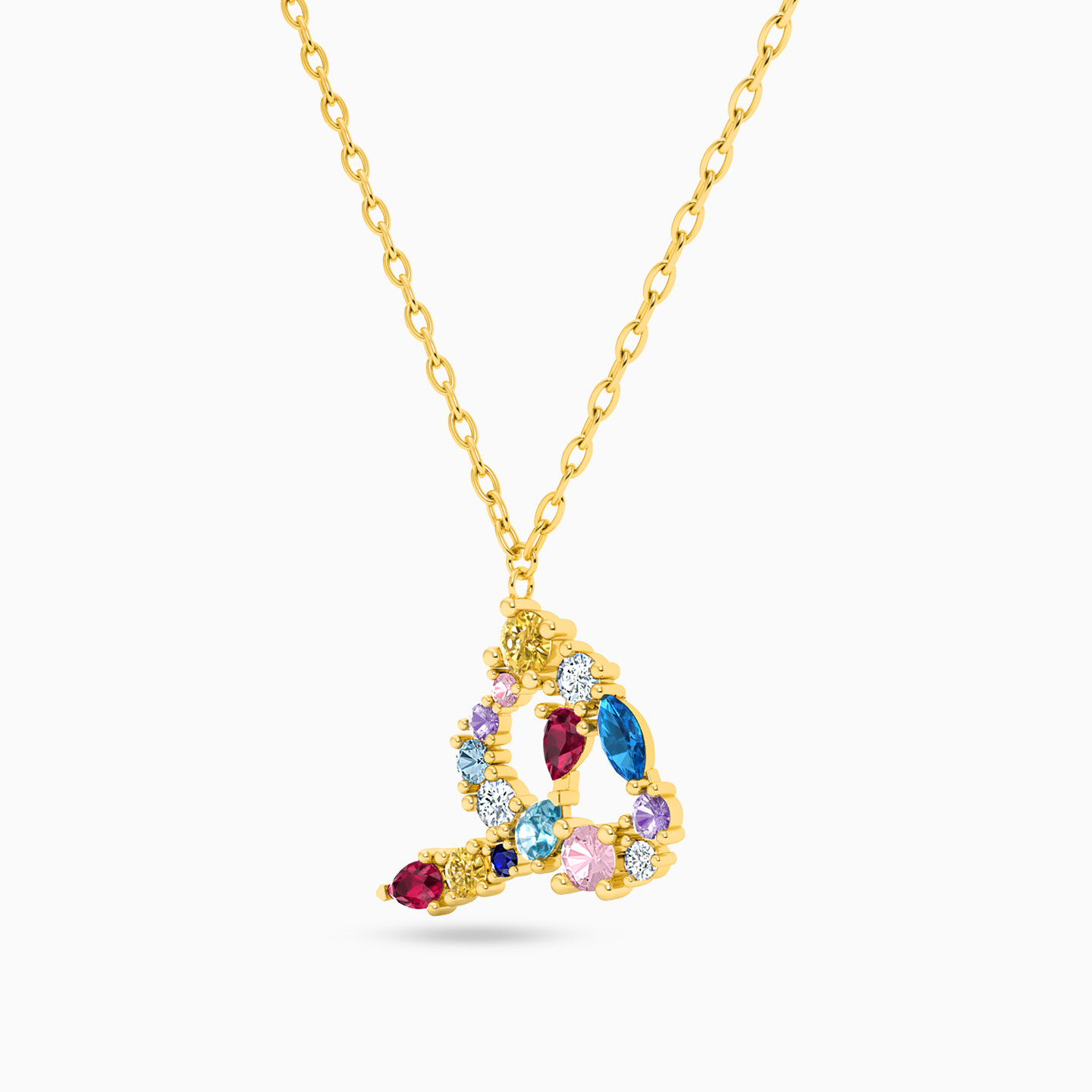 Letter Ha Colored Stones Necklace in 18K Gold - 2 Letter Ha Colored Stones Necklace in 18K Gold - 2