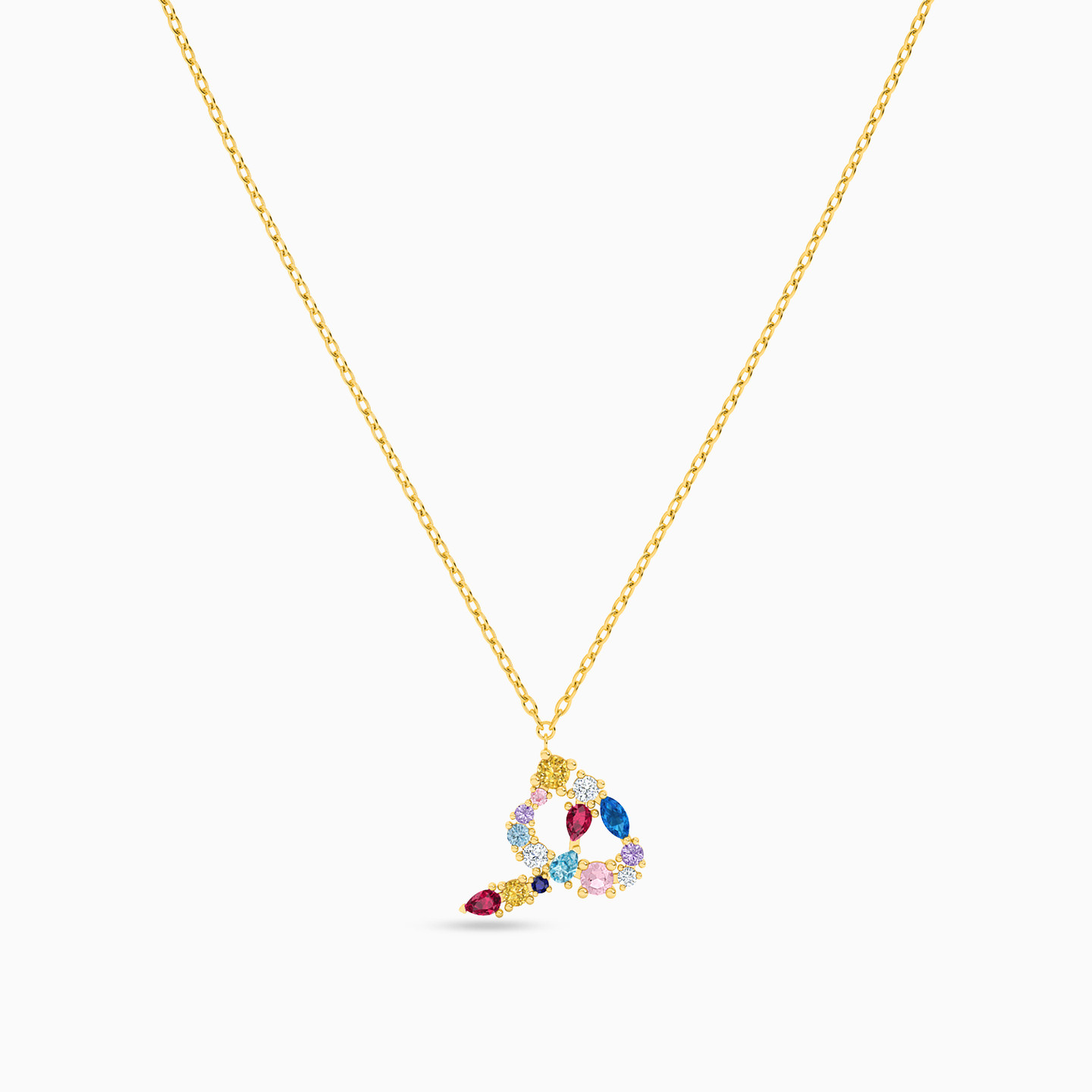 Letter Ha Colored Stones Necklace in 18K Gold - 3 Letter Ha Colored Stones Necklace in 18K Gold - 3