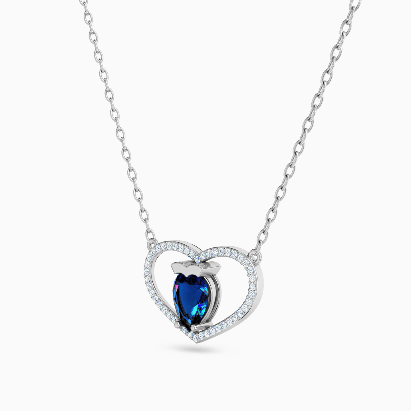 Heart Diamond & Sapphire Necklace in 18K Gold - 2 Heart Diamond & Sapphire Necklace in 18K Gold - 2