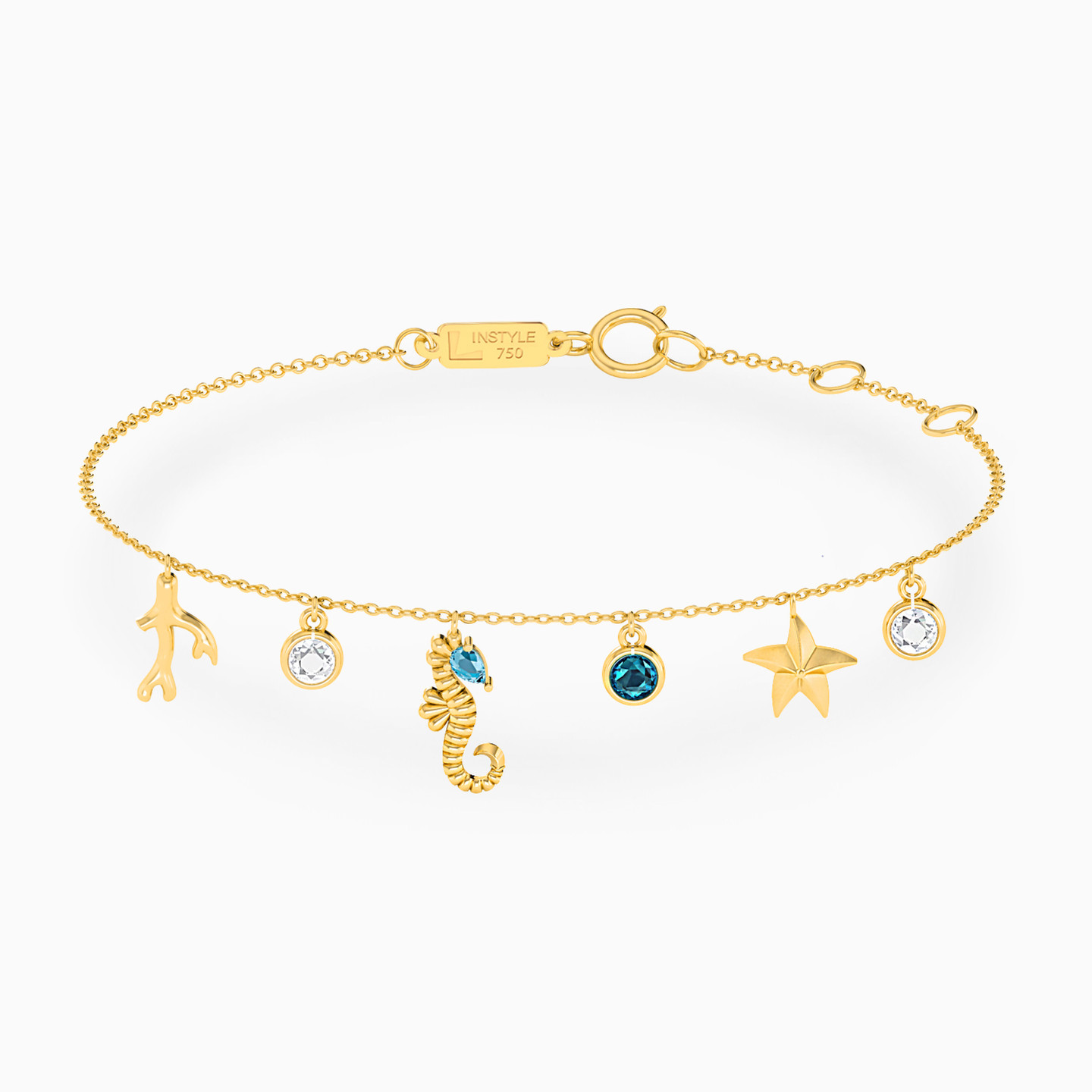 أسورة بسلسلة ذهب حيوانات بحرية عيار 18 قيراط مزينة بالأحجار الملونة أسورة بسلسلة ذهب حيوانات بحرية عيار 18 قيراط مزينة بالأحجار الملونة