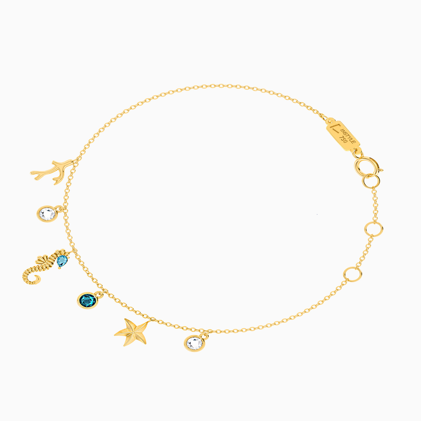 أسورة بسلسلة ذهب حيوانات بحرية عيار 18 قيراط مزينة بالأحجار الملونة - 2 أسورة بسلسلة ذهب حيوانات بحرية عيار 18 قيراط مزينة بالأحجار الملونة - 2